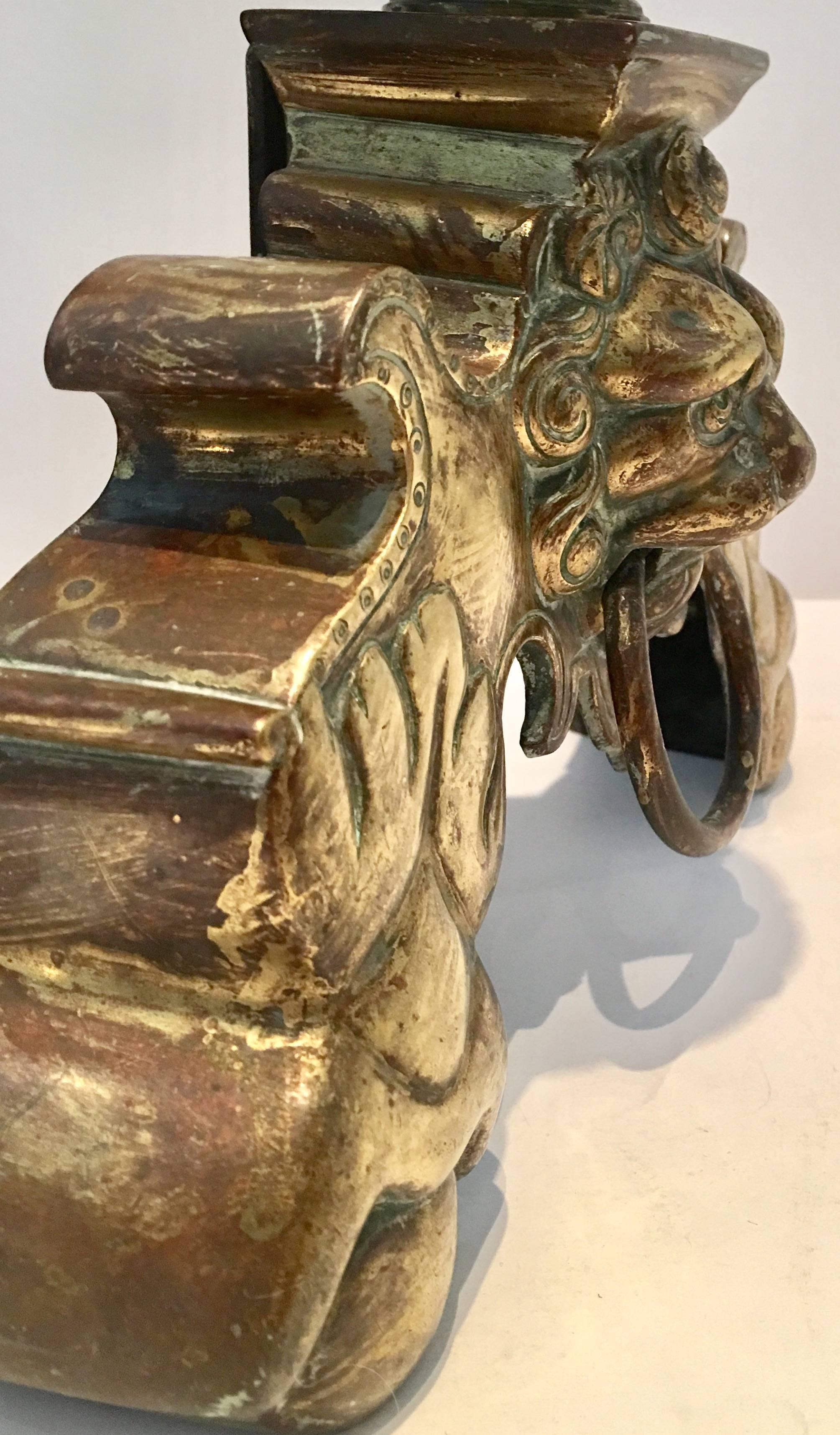 Antique Pair of Brass Lion 