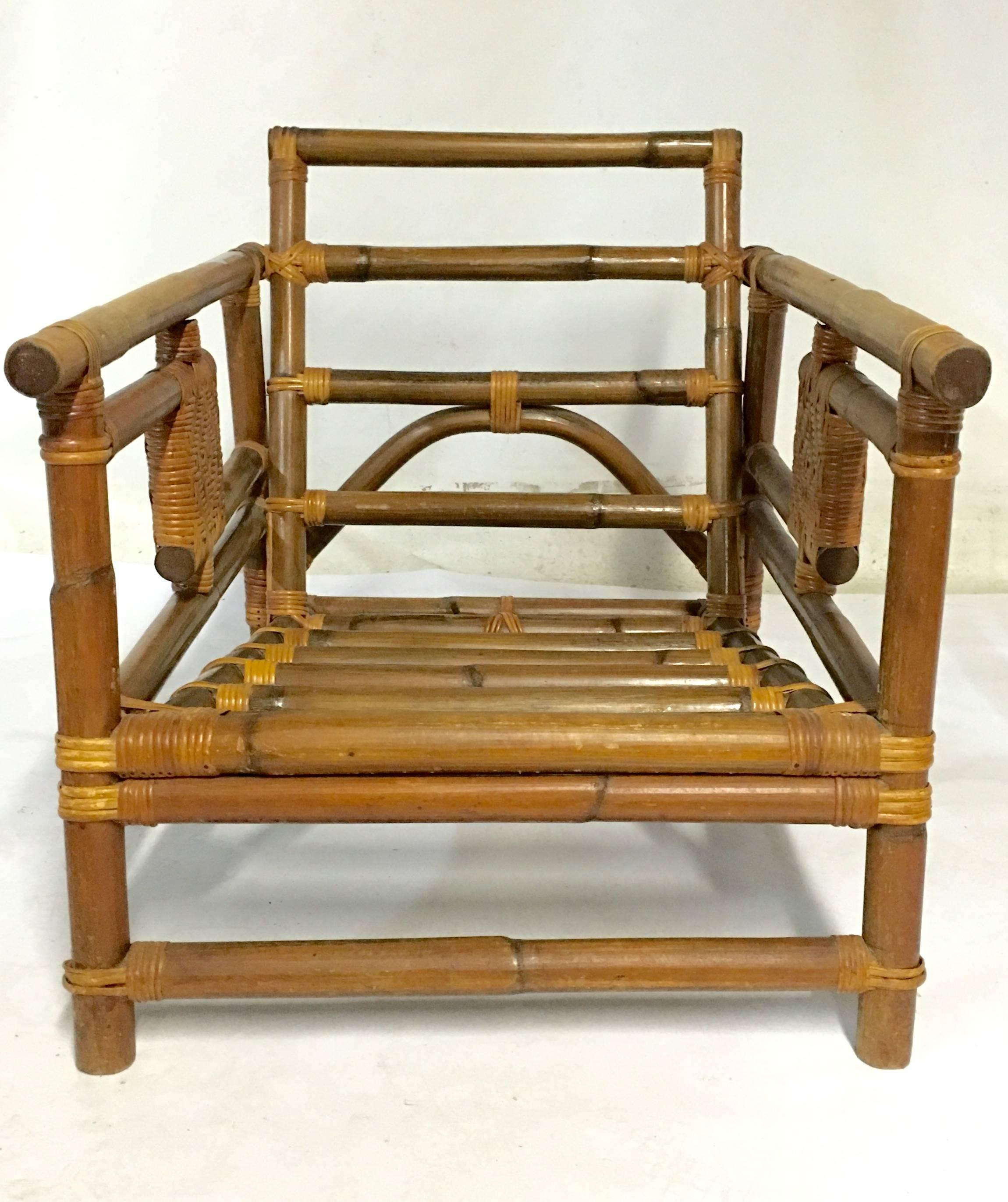 Mid-Century Rattan and wicker lounge armchair by Calif-asia. 
