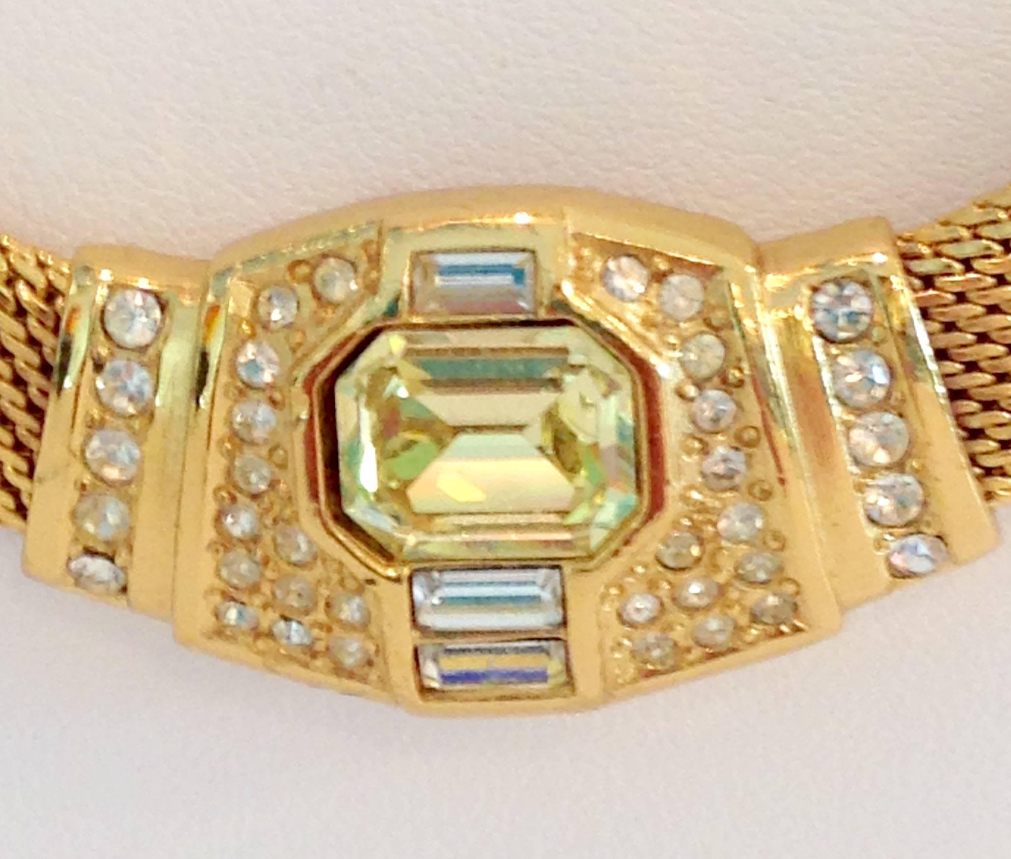 Christian Dior Yellow Diamond Crystal Rhinestone Gold Choker In Excellent Condition In West Palm Beach, FL