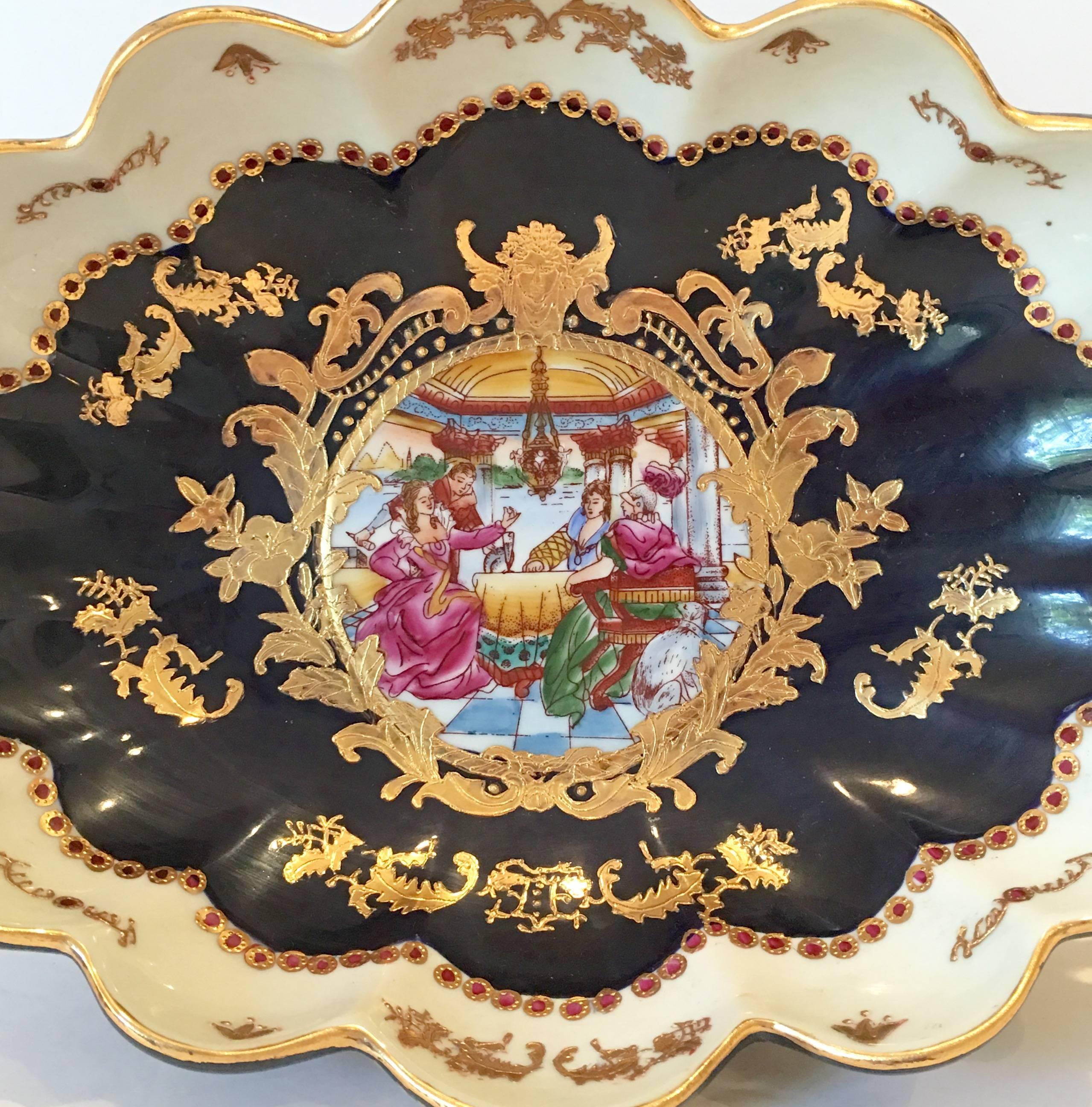 Sevres Style Porcelain 22-Karat Gold Hand-Painted Center Bowl, Signed 1