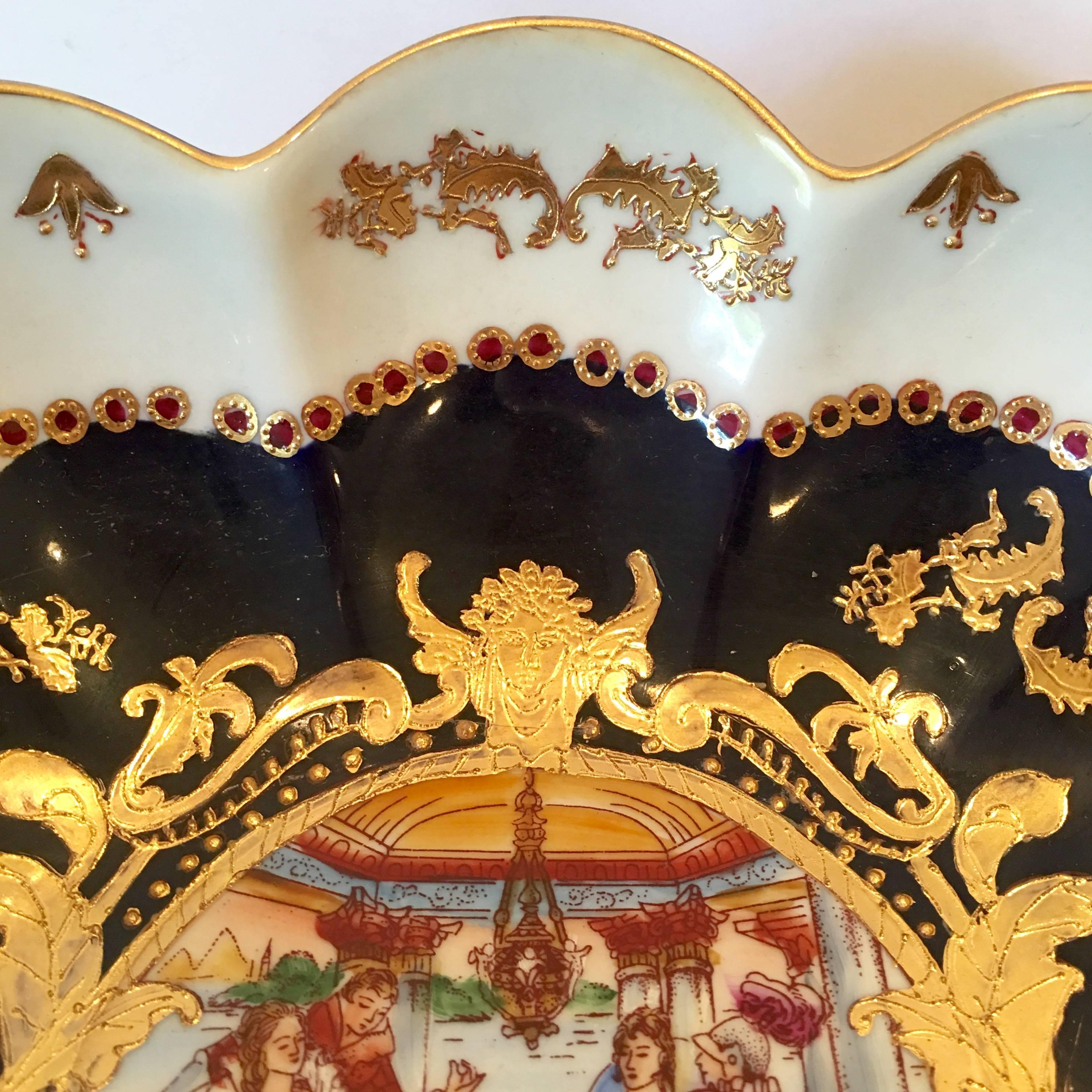 Sevres Style Porcelain 22-Karat Gold Hand-Painted Center Bowl, Signed 2