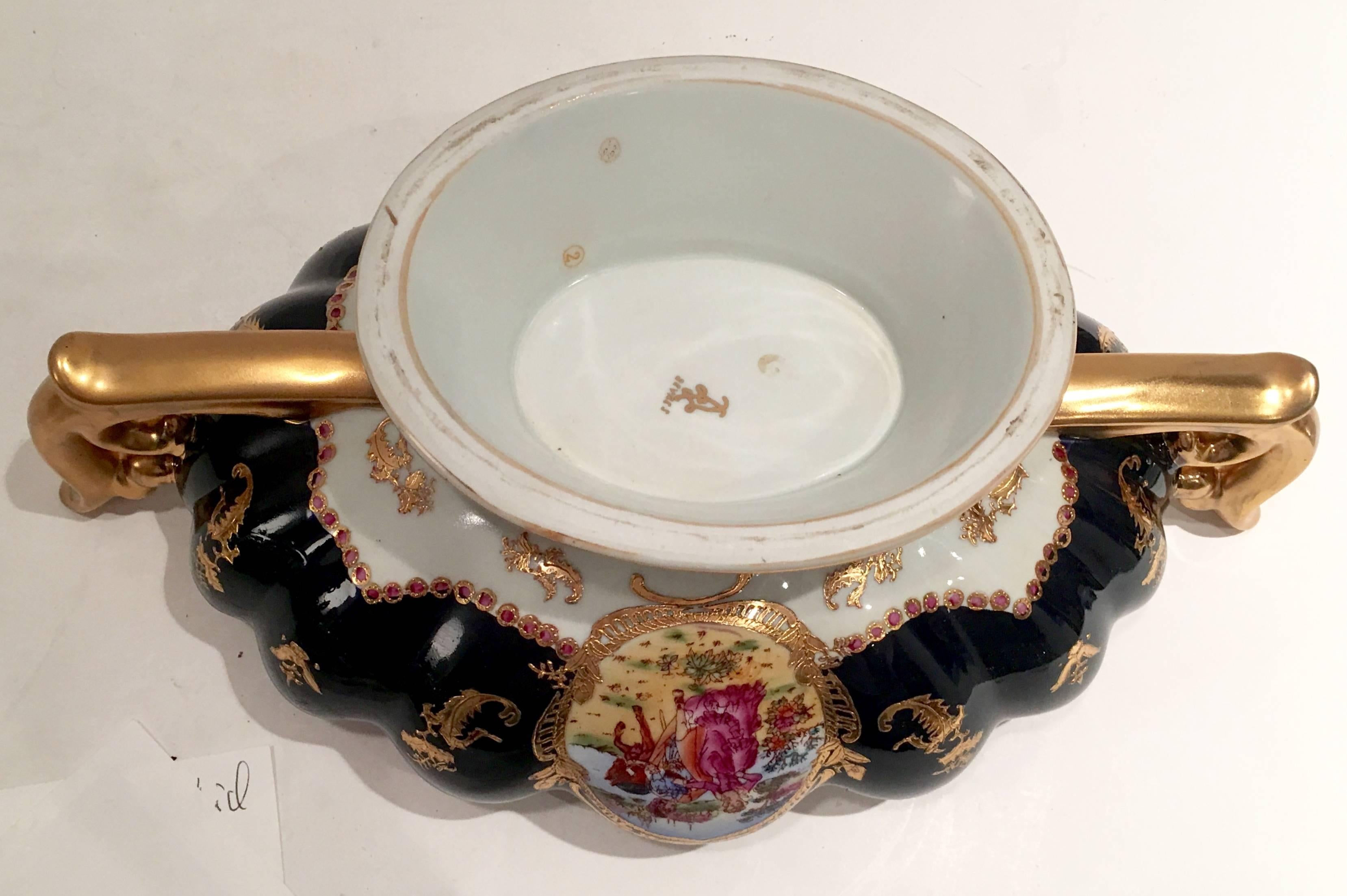 Sevres Style Porcelain 22-Karat Gold Hand-Painted Center Bowl, Signed 3