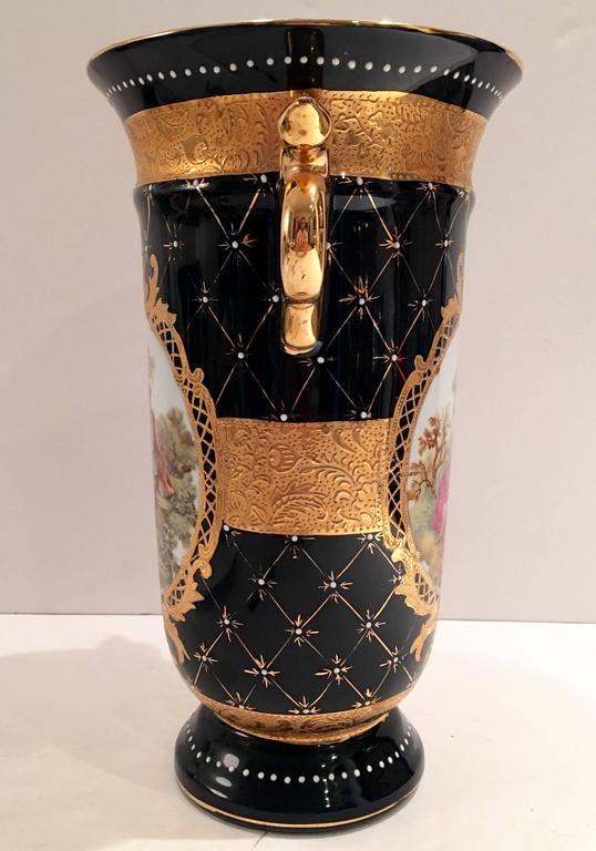 Limoges Cobalt French Sevres Style 22Karat Gold Vase at 1stDibs