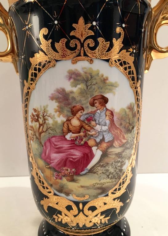 Limoges Cobalt French Sevres Style 22Karat Gold Vase at 1stDibs