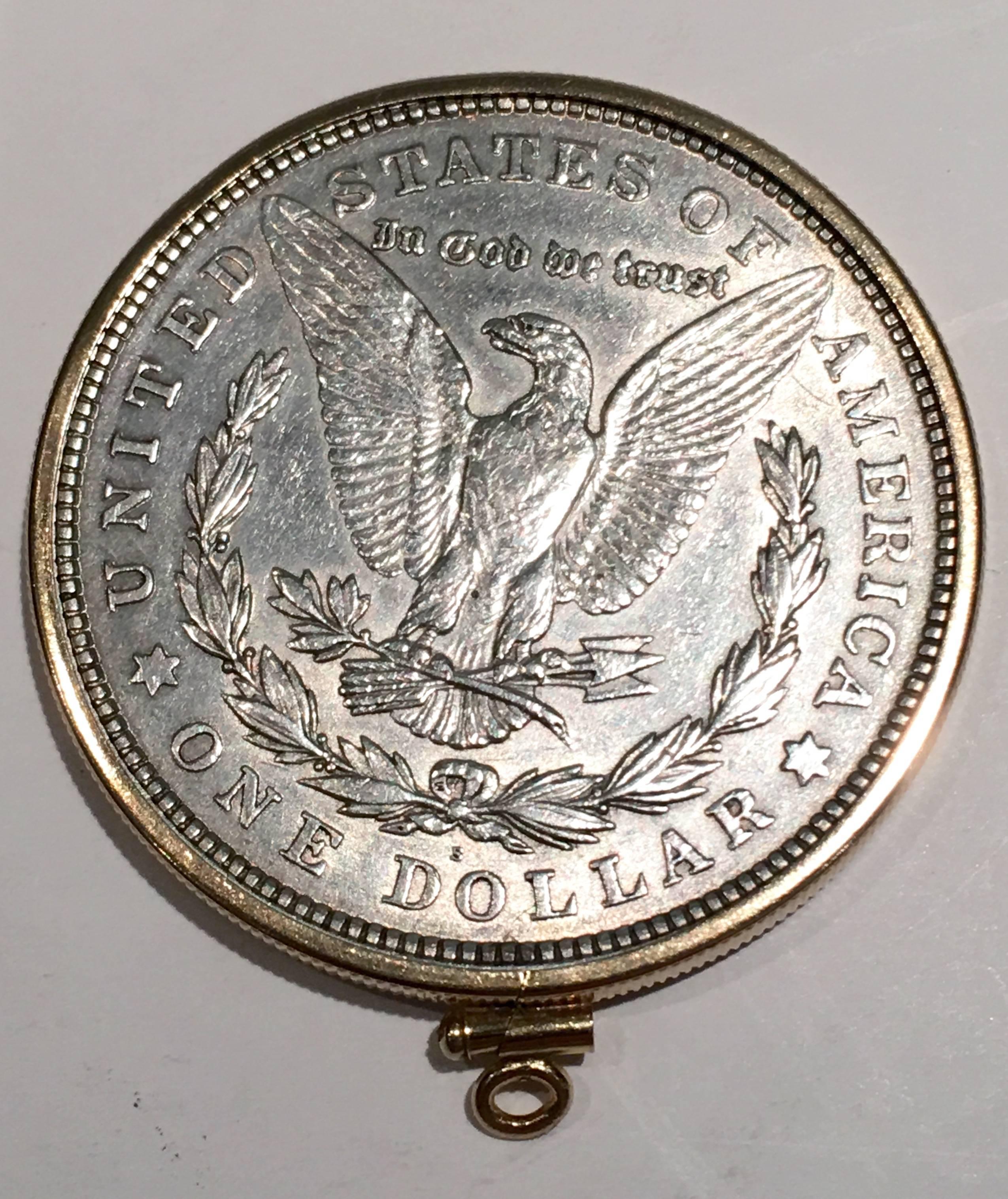 American 1921 US Morgan Silver Dollar & 14-Karat Gold Pendant