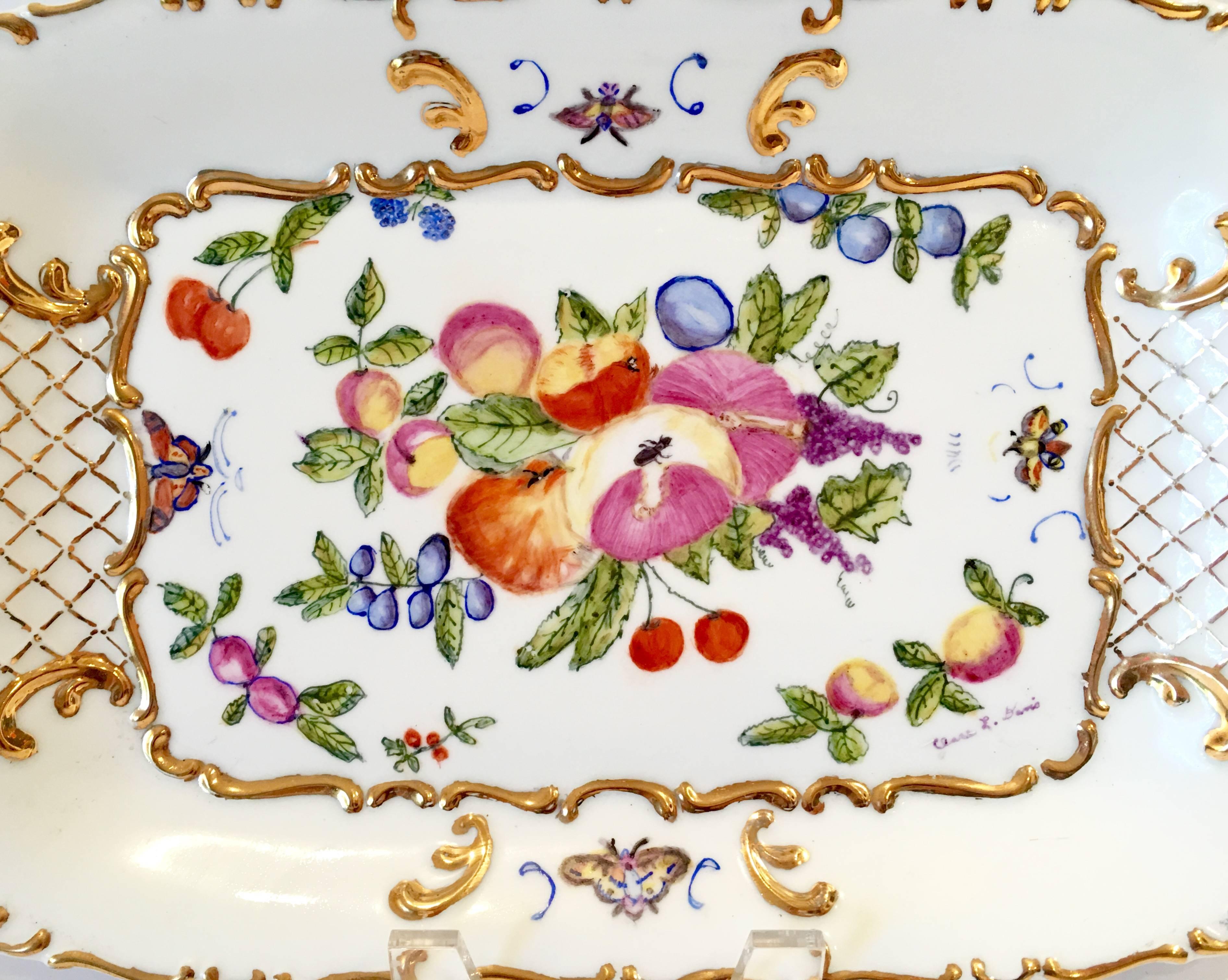 Hand-Painted Vintage German Porcelain Two Handle Fruit Tray