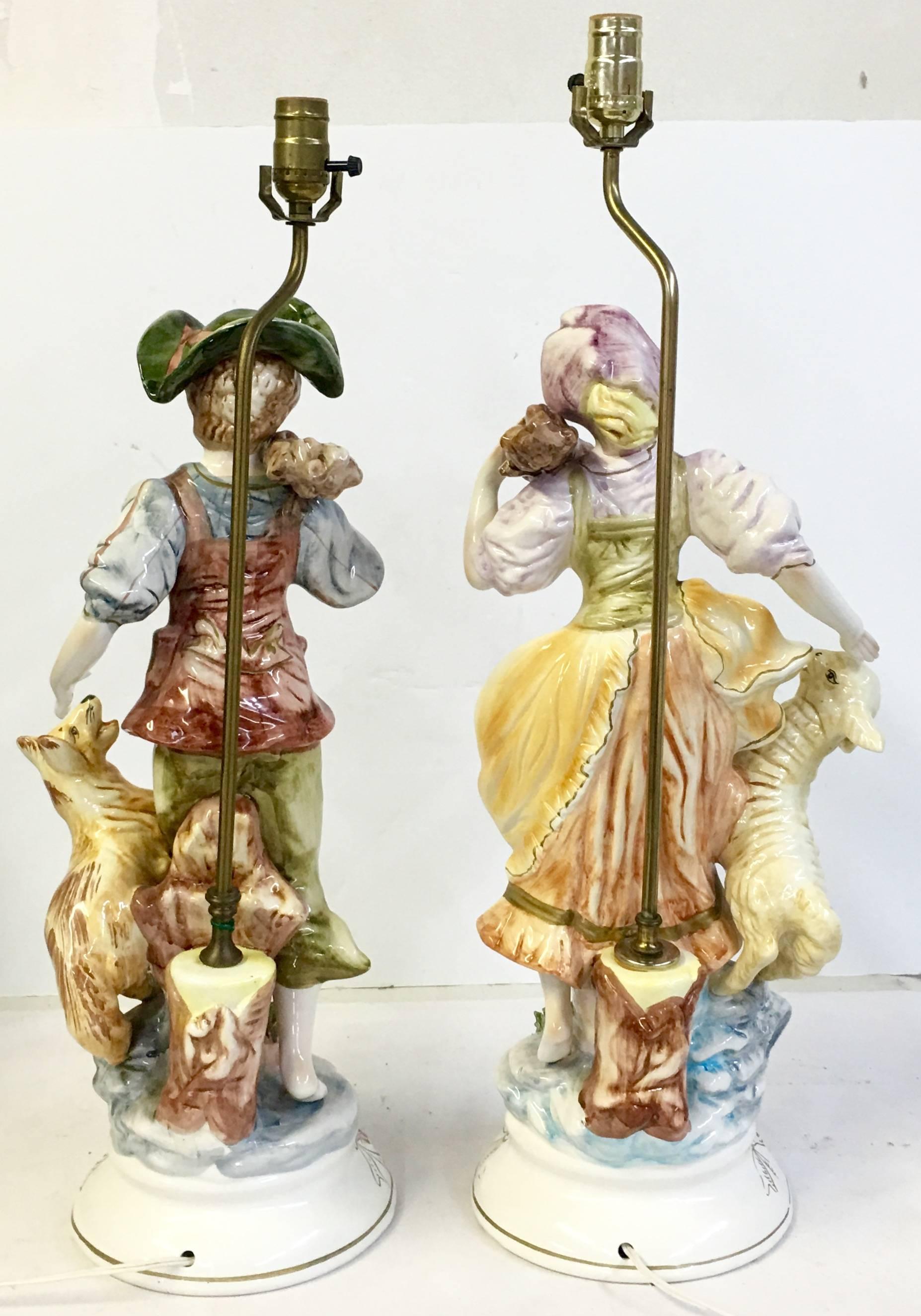 antique boy and girl lamps
