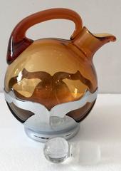 Art Deco Chrome and Amber Glass Drinks Set of Eight