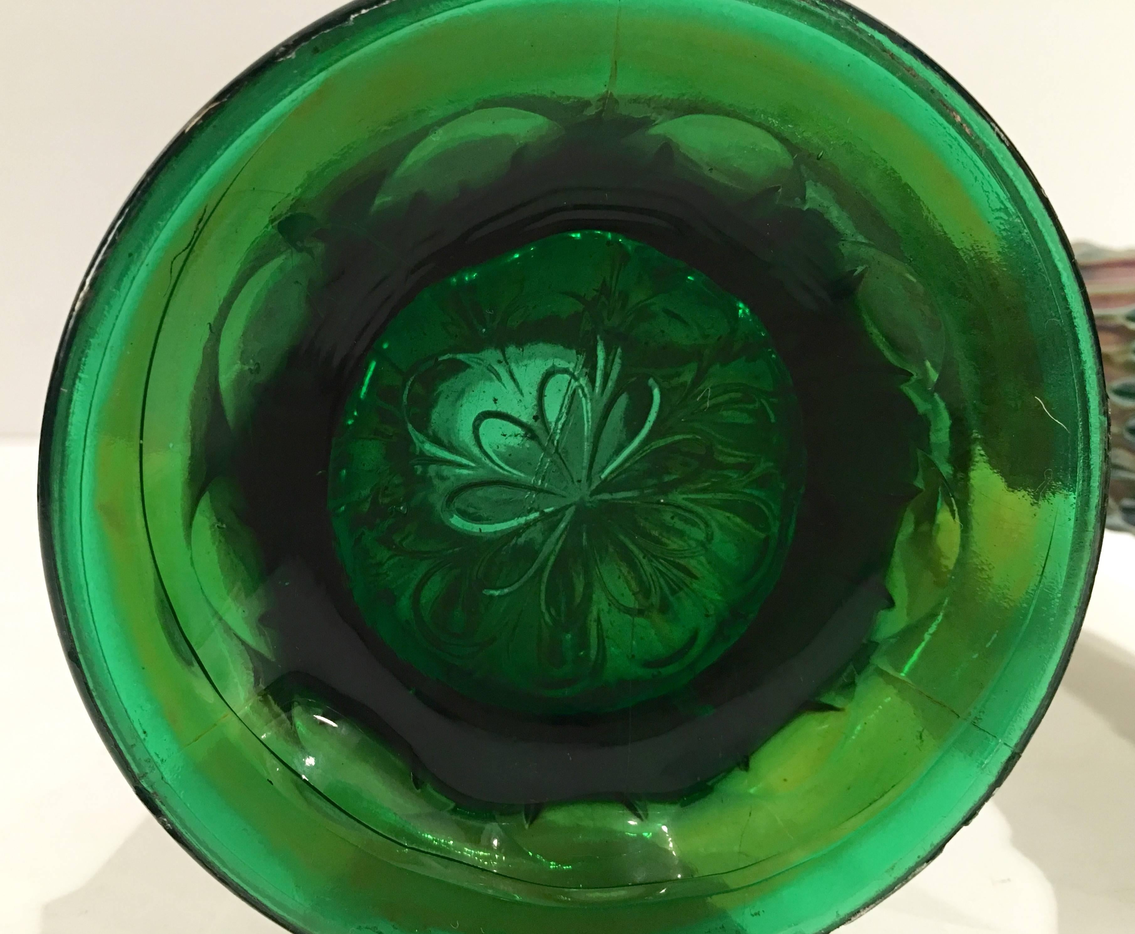 Art Nouveau Antique Pair of Fenton Green Art Glass Vases