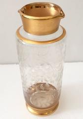 Vintage Etched Crystal and 22-Karat Gold Cocktail Pitcher