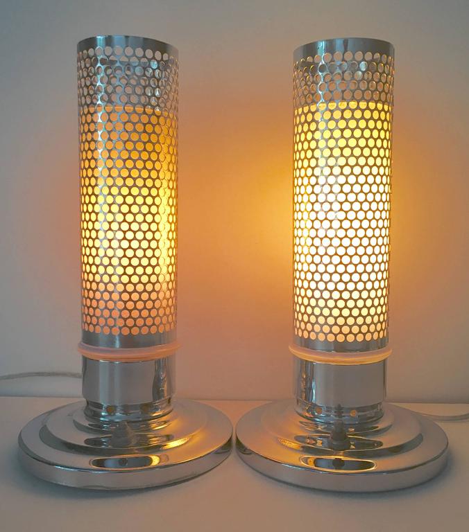 1920 S Art Deco Chrome And Glass Bullet Table Lamp Pair For At 1920s Rare French Art Deco Style Perforated Chrome Diffuser And Base With Ombre Blue To White
