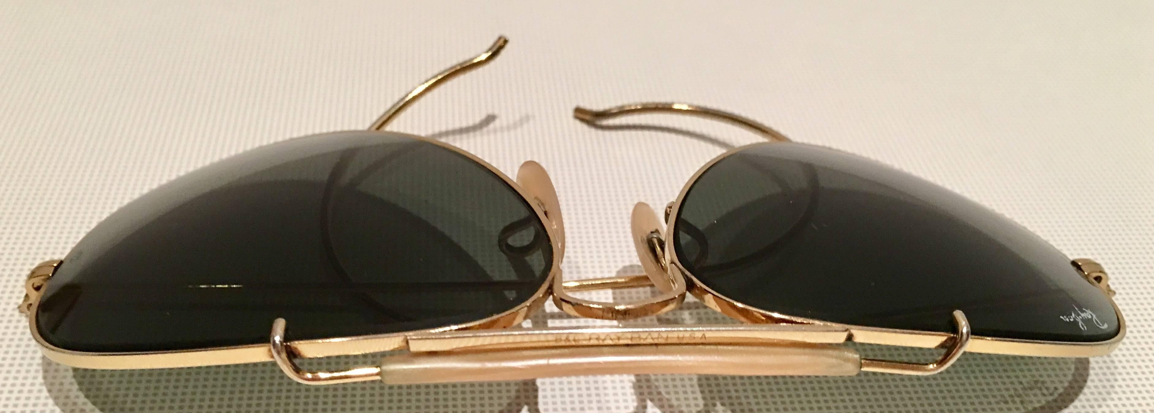 1960s Ray Ban Classic Pilot's Aviator Gold Plate Sunglasses 2