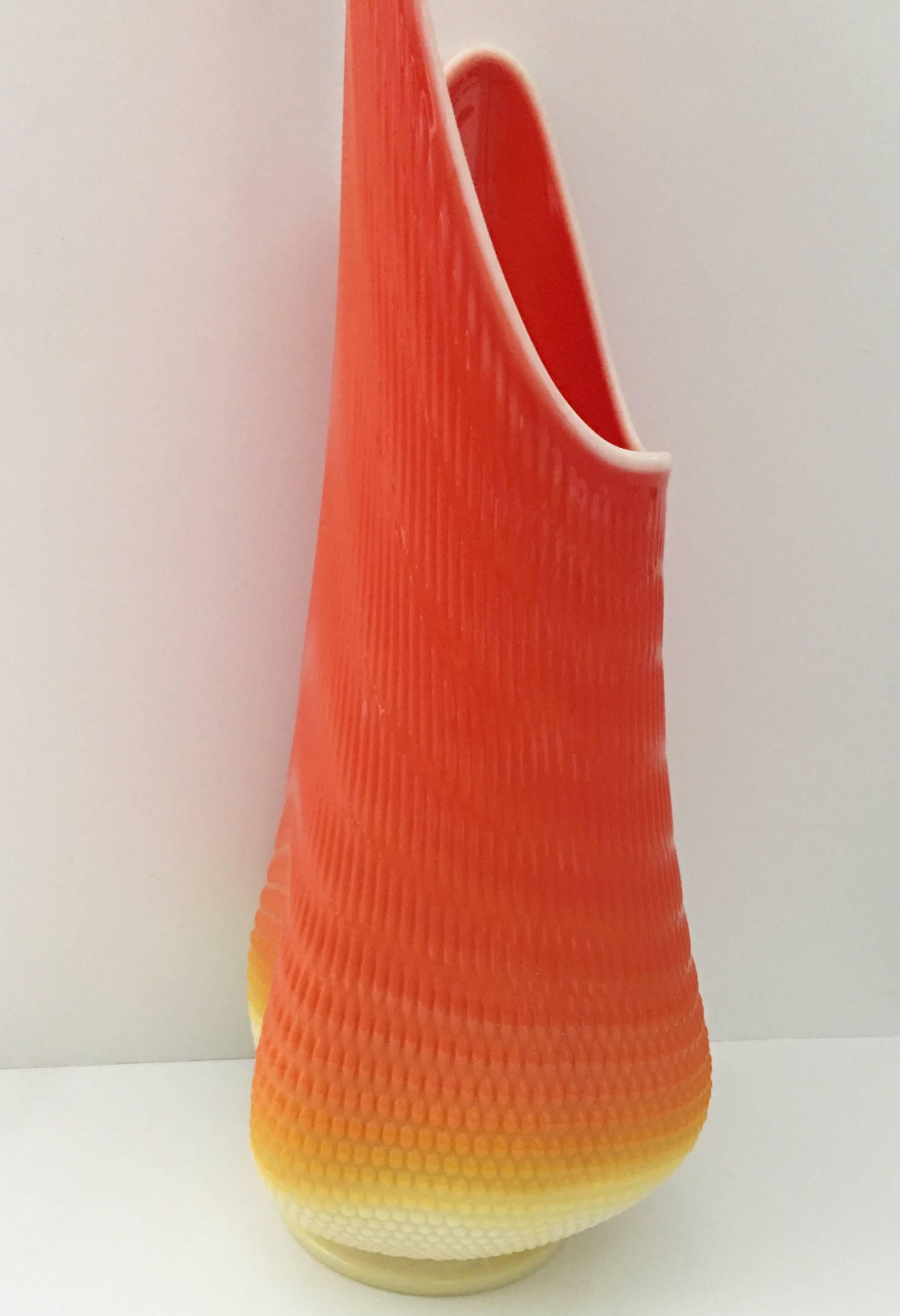 American Monumental Mid-Century Modern Ombre Hob Nail Slag Glass Vase