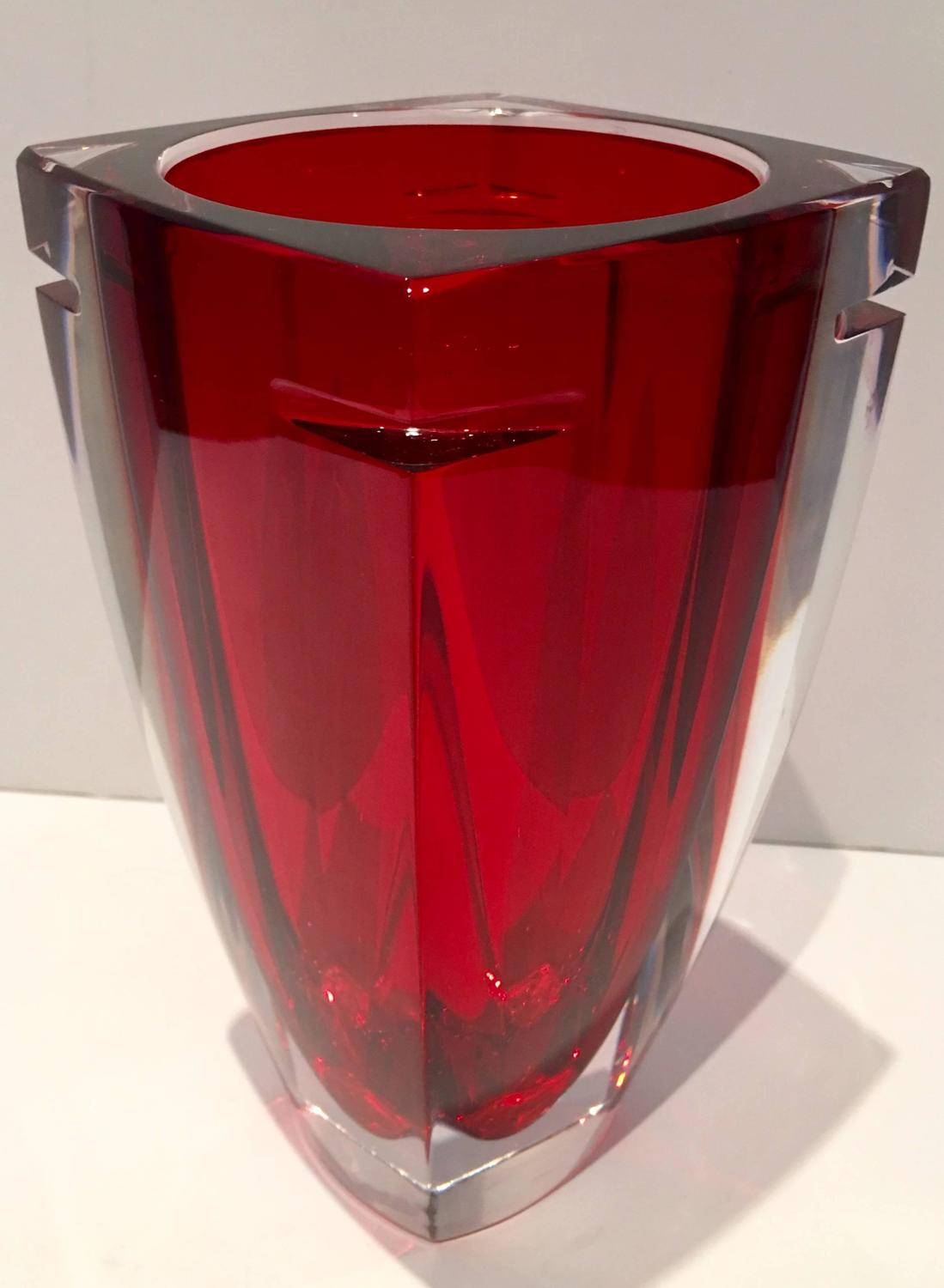 Waterford Red Crystal "Metra" Square Vase at 1stdibs