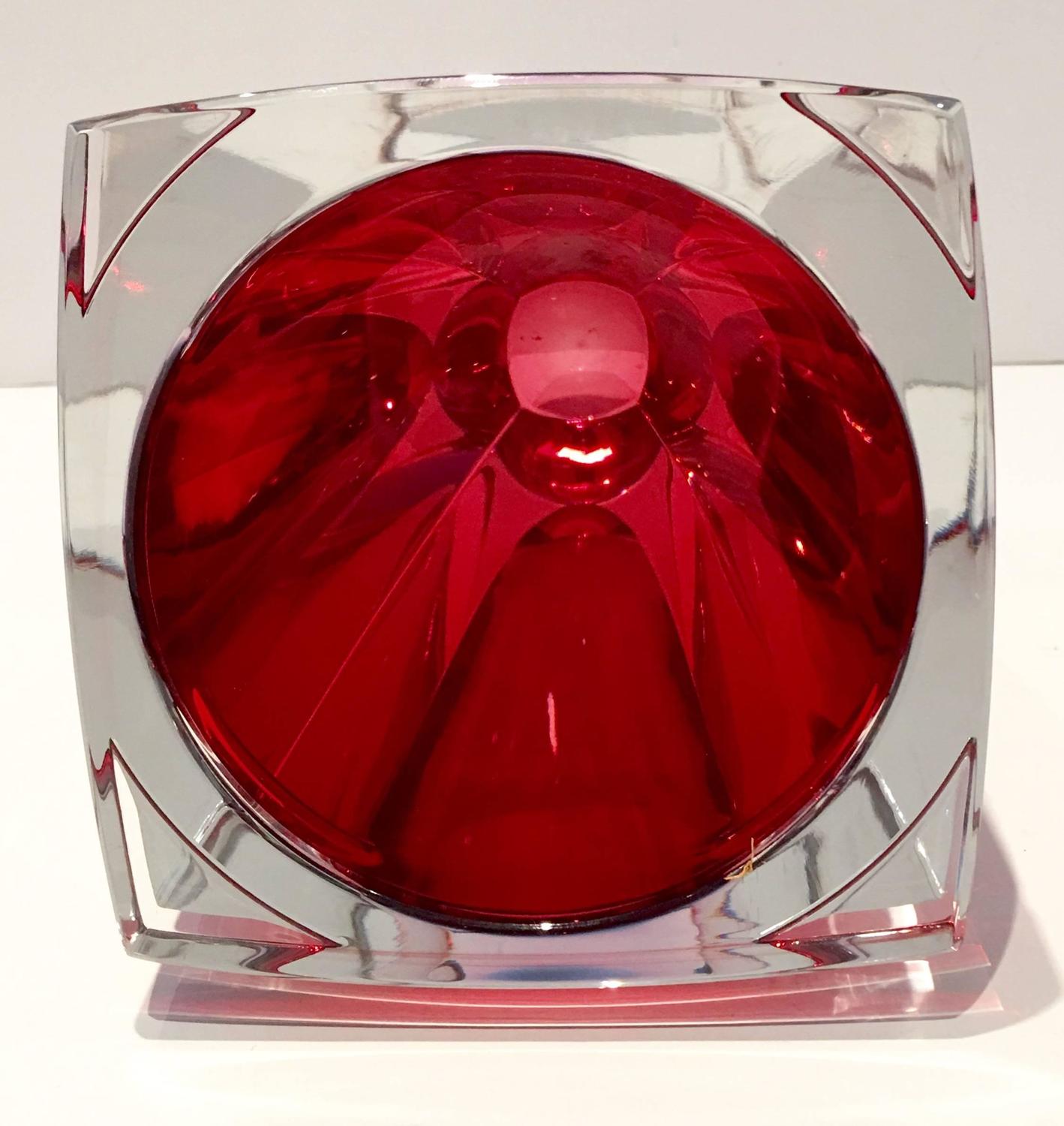 Waterford Red Crystal "Metra" Square Vase at 1stdibs