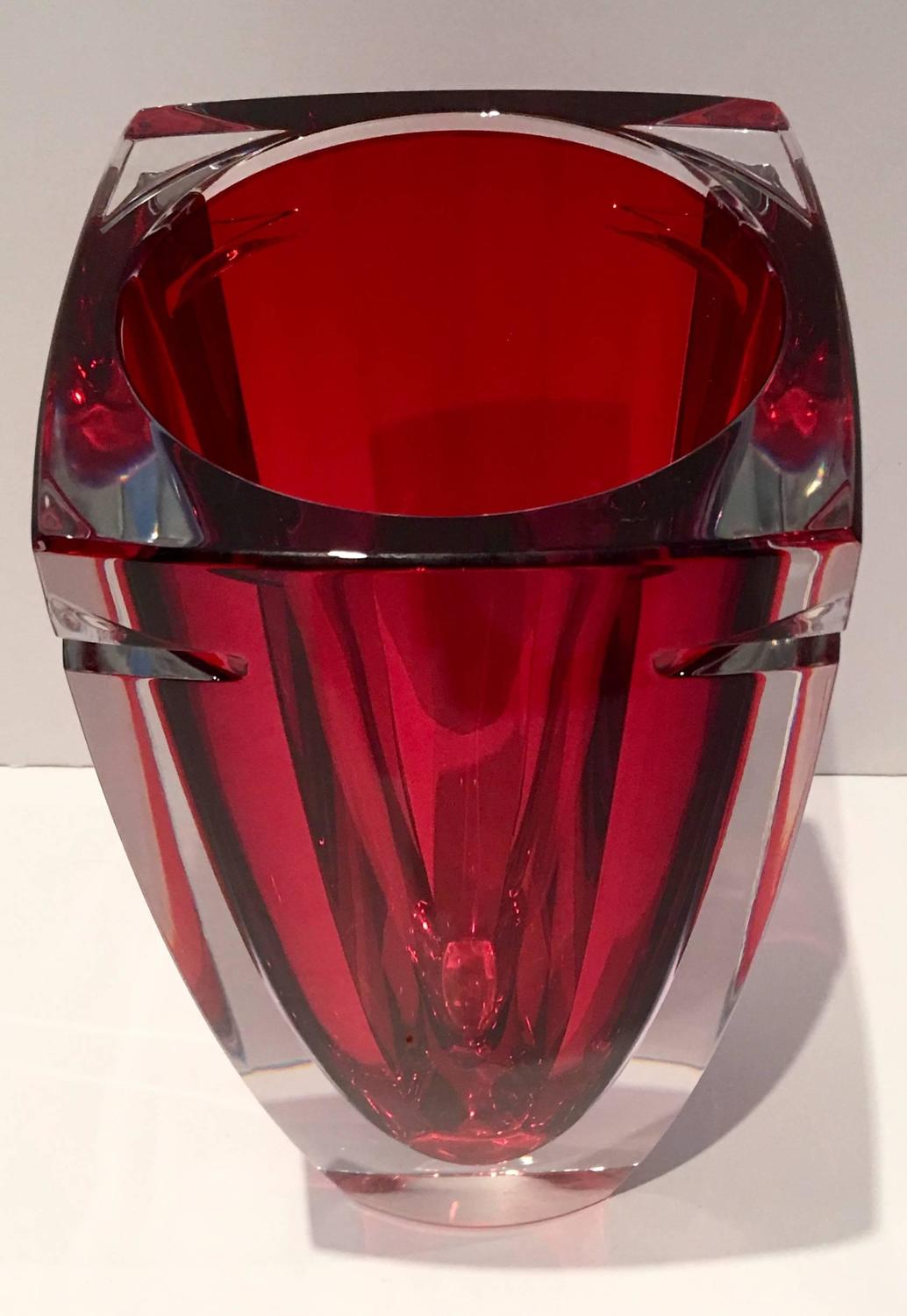 Waterford Red Crystal "Metra" Square Vase at 1stdibs