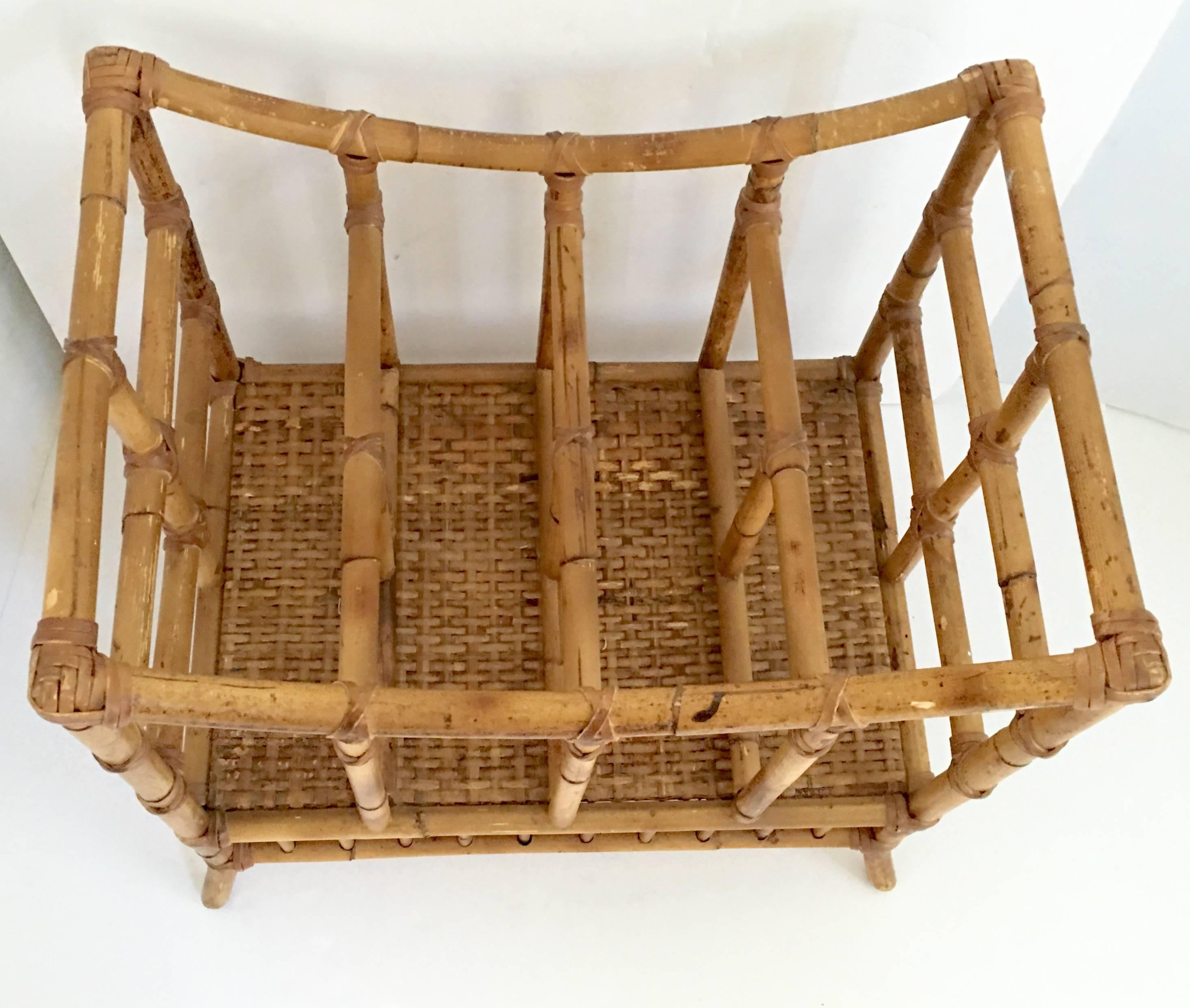 Exceptional large Mid-Century rattan and wicker magazine rack.