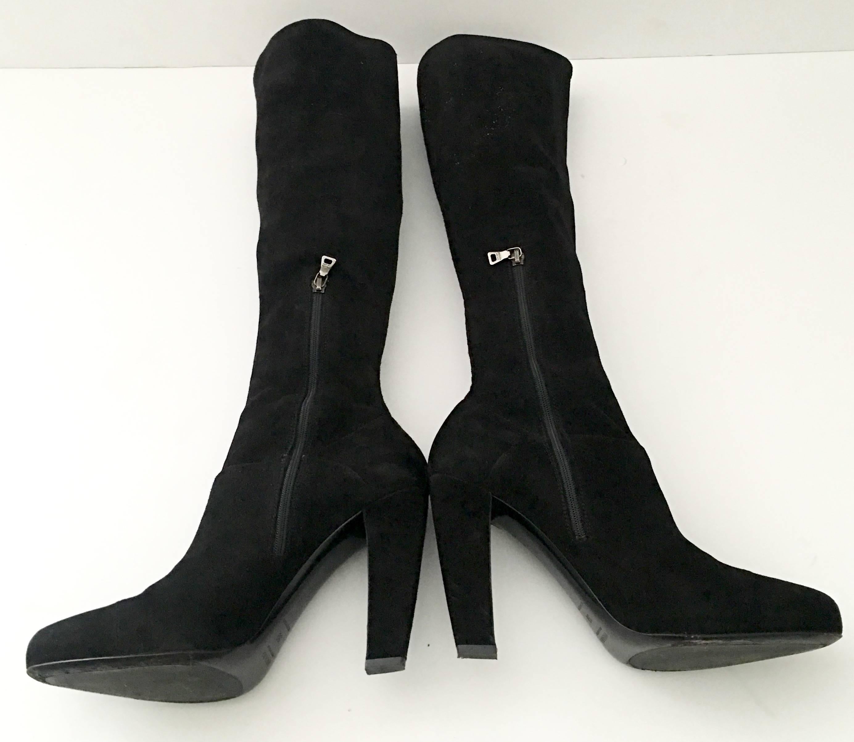 Leather Prada Suede Knee High Boots