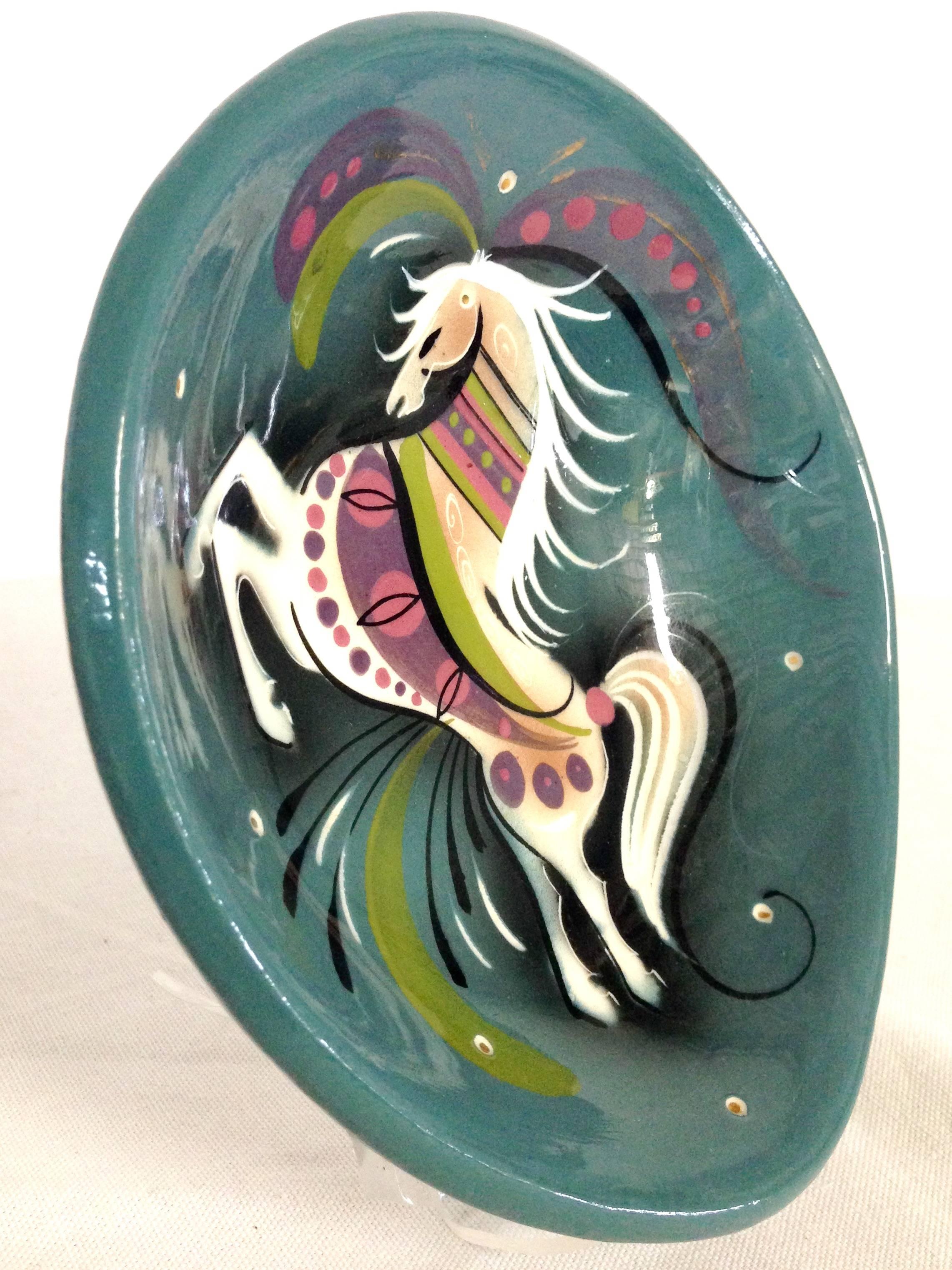 Mid-Century Modern Ceramic Hand-Painted Horse Dish by Sascha Brastoff