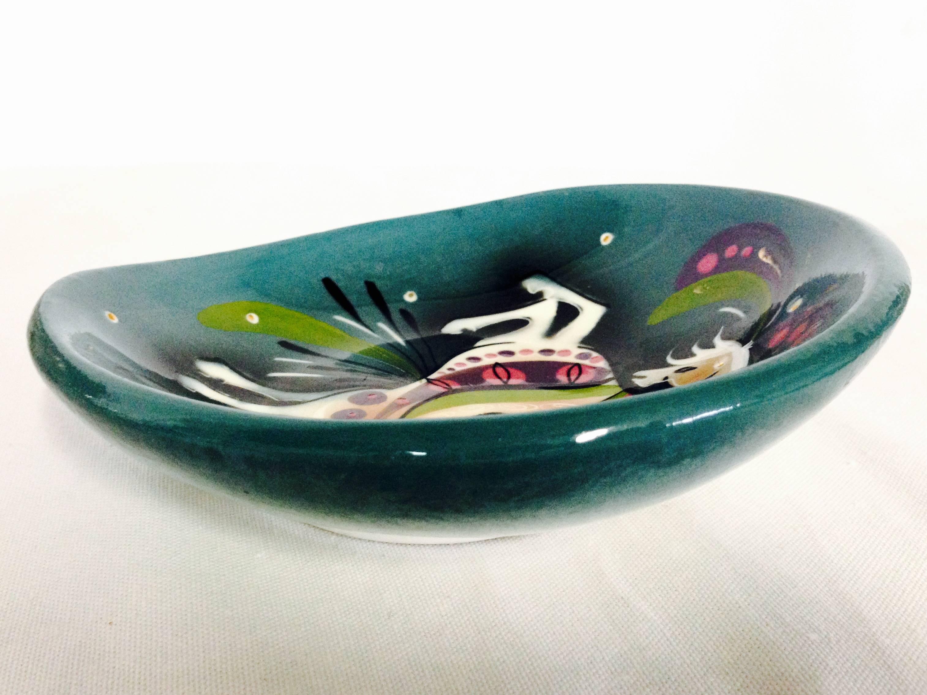 Ceramic Hand-Painted Horse Dish by Sascha Brastoff In Excellent Condition In West Palm Beach, FL