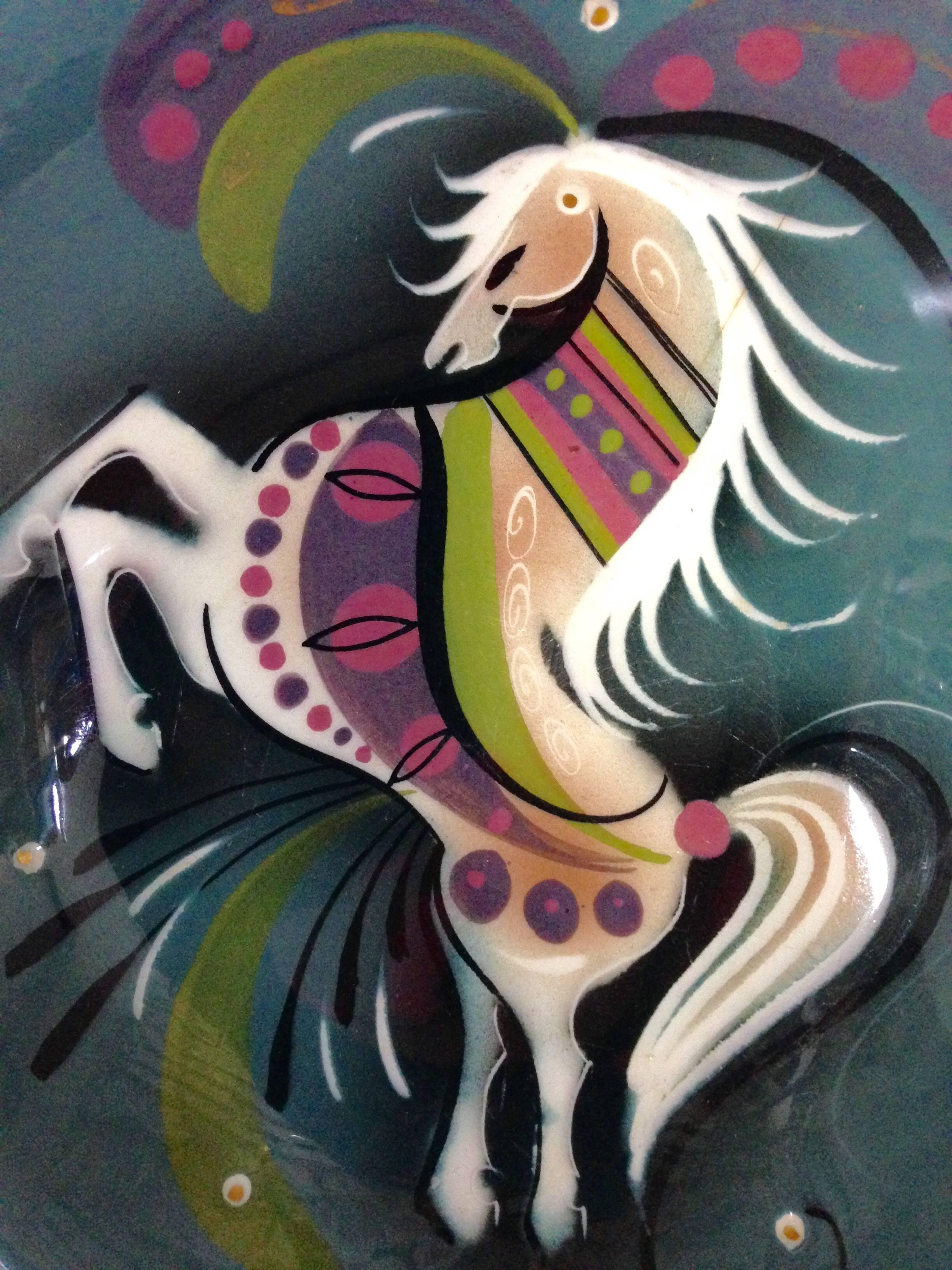American Ceramic Hand-Painted Horse Dish by Sascha Brastoff