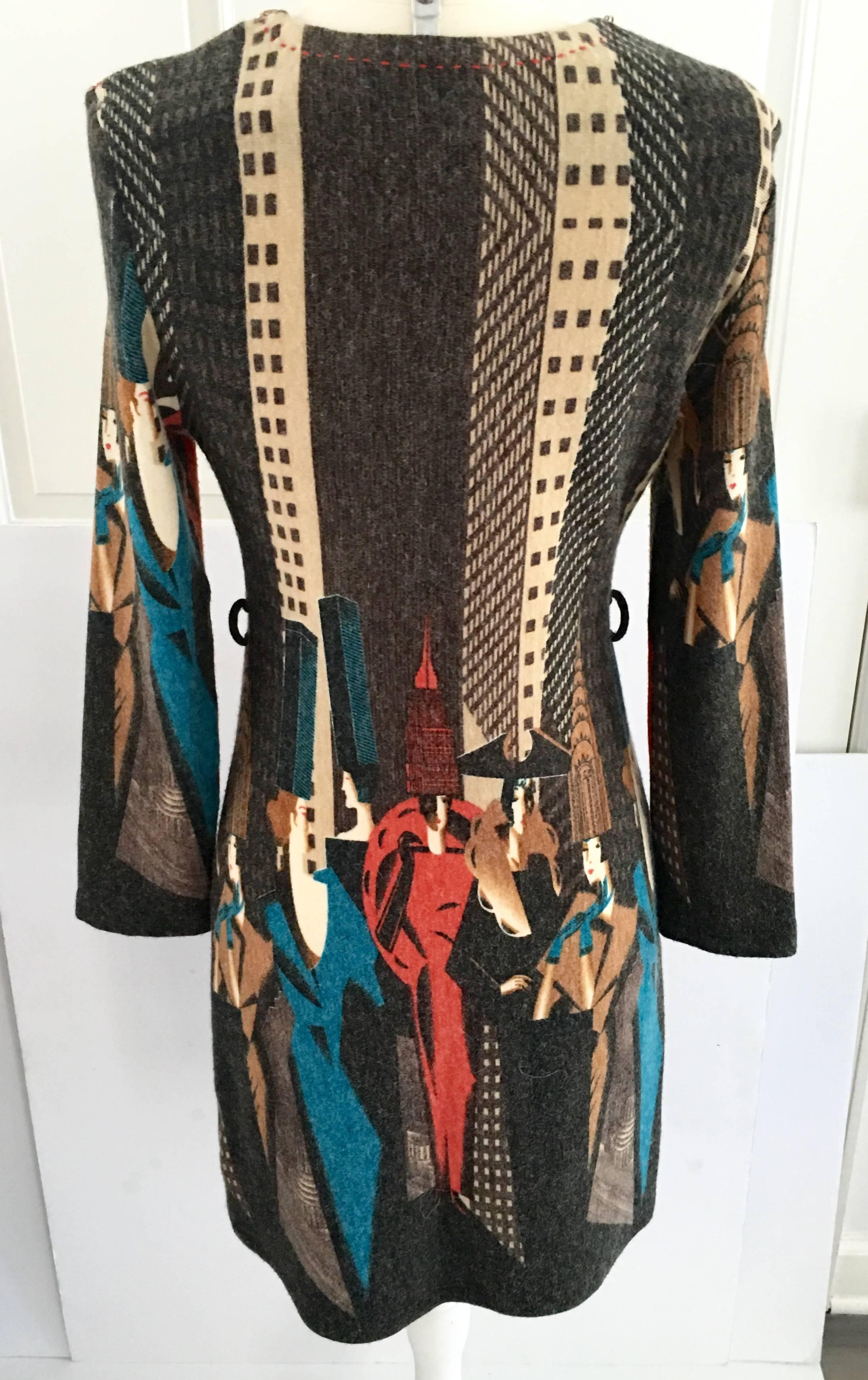 Italian Vintage Christian Dior Art Deco Motif Wool Sweater Dress For Sale