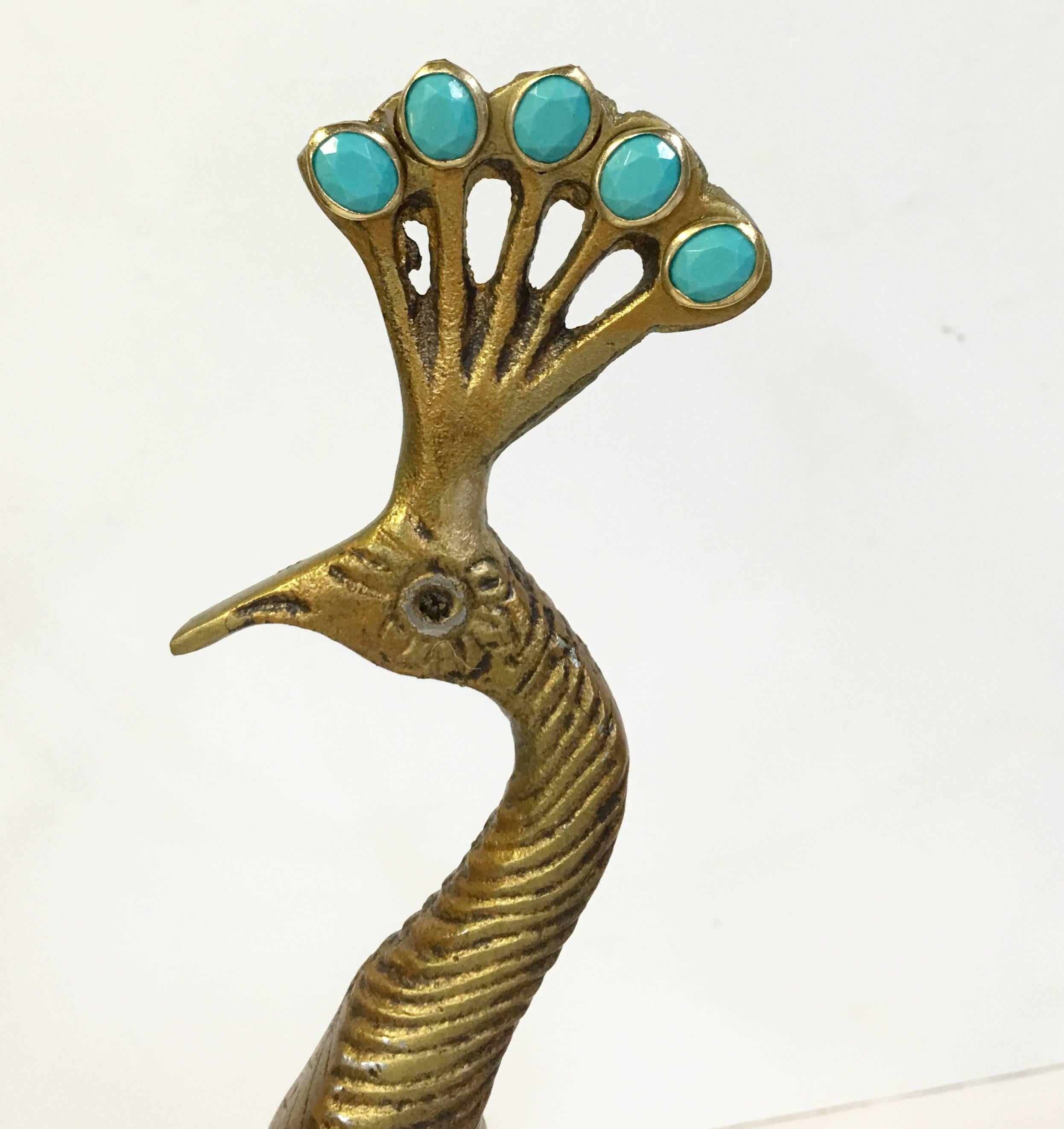 Vintage Carved Brass Two Tone Peacock Sculpture 1