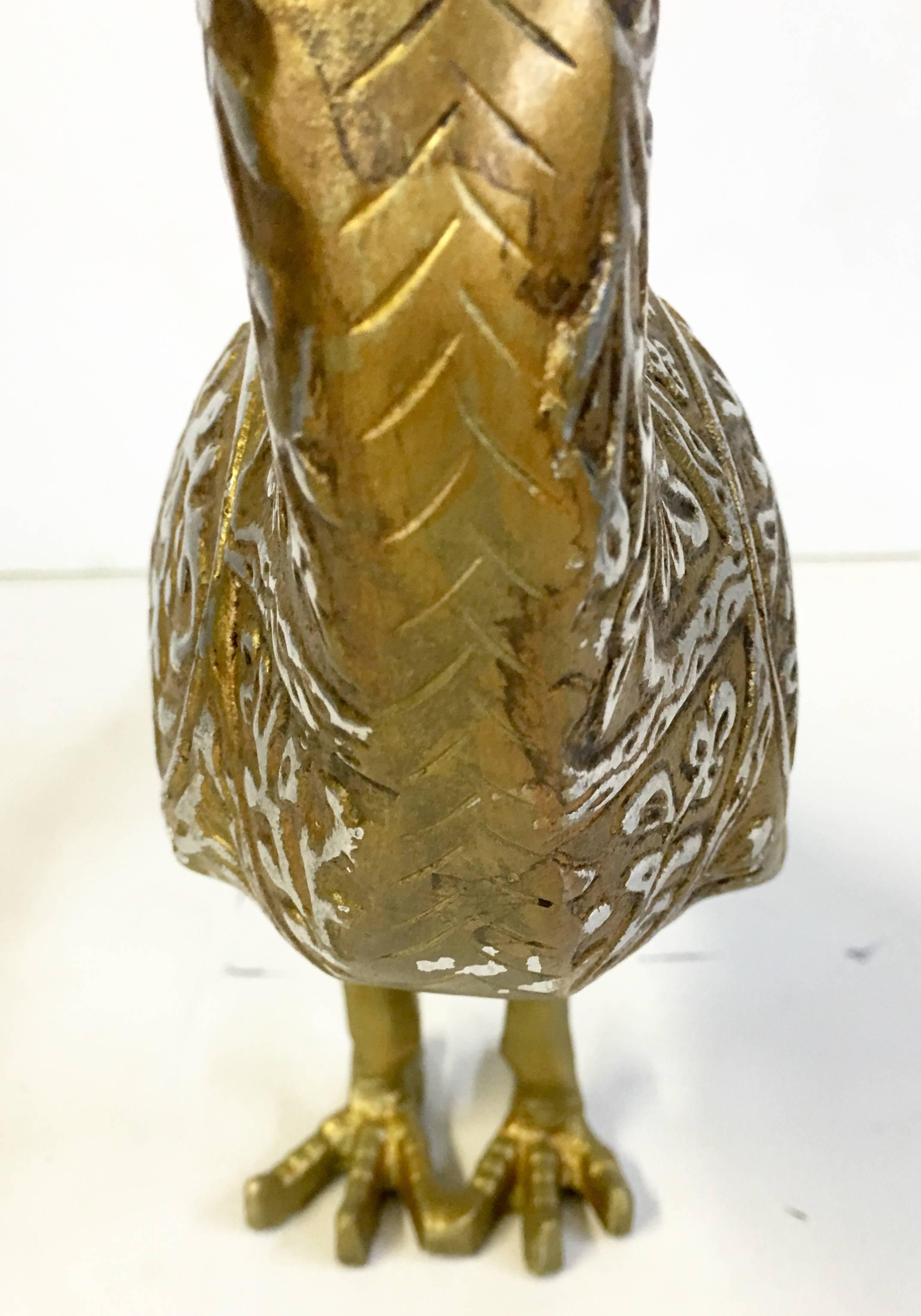 Vintage Carved Brass Two Tone Peacock Sculpture 2