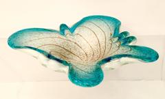 Mid-Century Italian Murano Glass "Gold Flecks" Butterfly Bowl