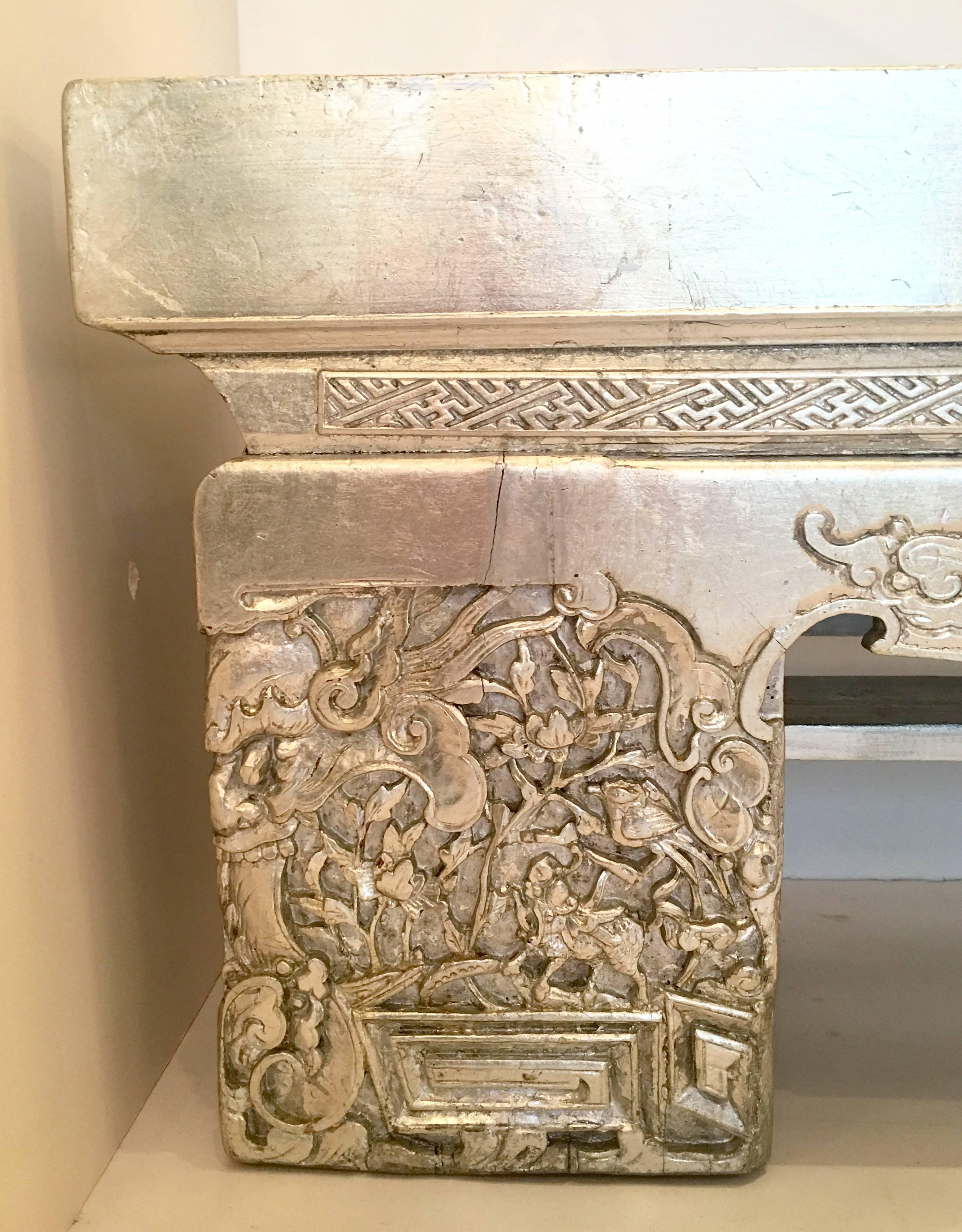 19th Century Silver Chinese Carved Wood 