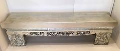 19th Century Silver Chinese Carved Wood "Opium" Bench