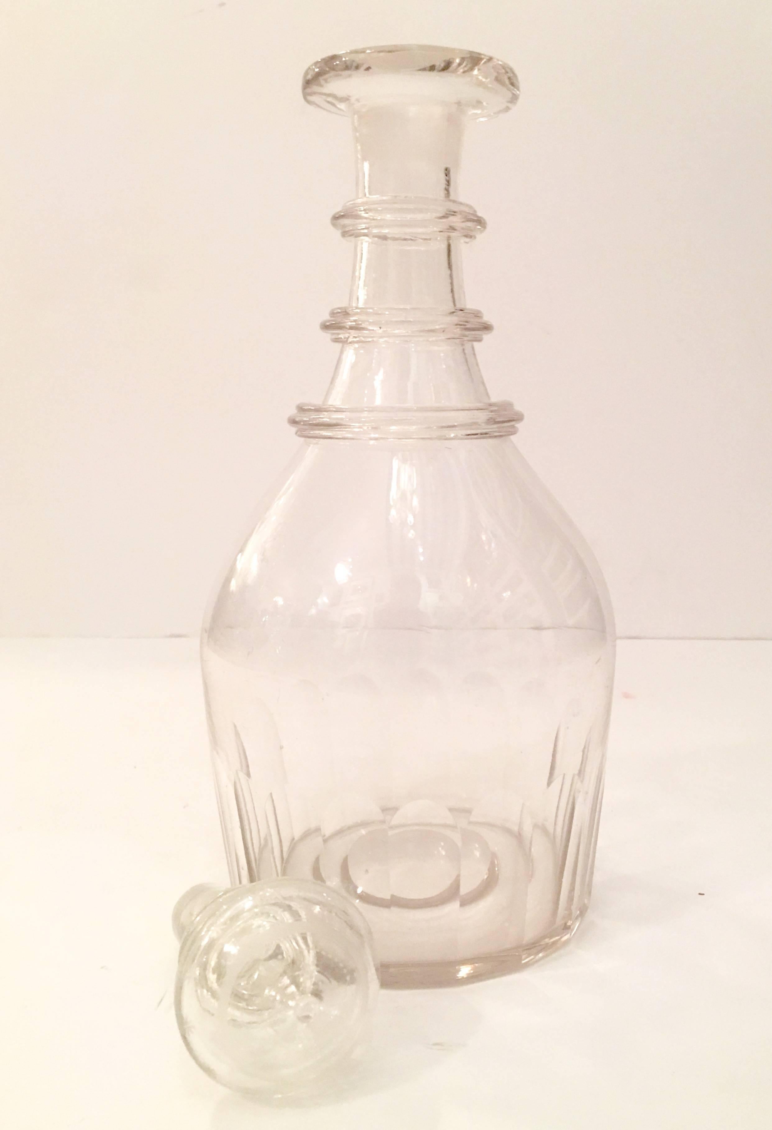 Antique Etched Cut Crystal Three-Ring Decanter  In Good Condition In West Palm Beach, FL