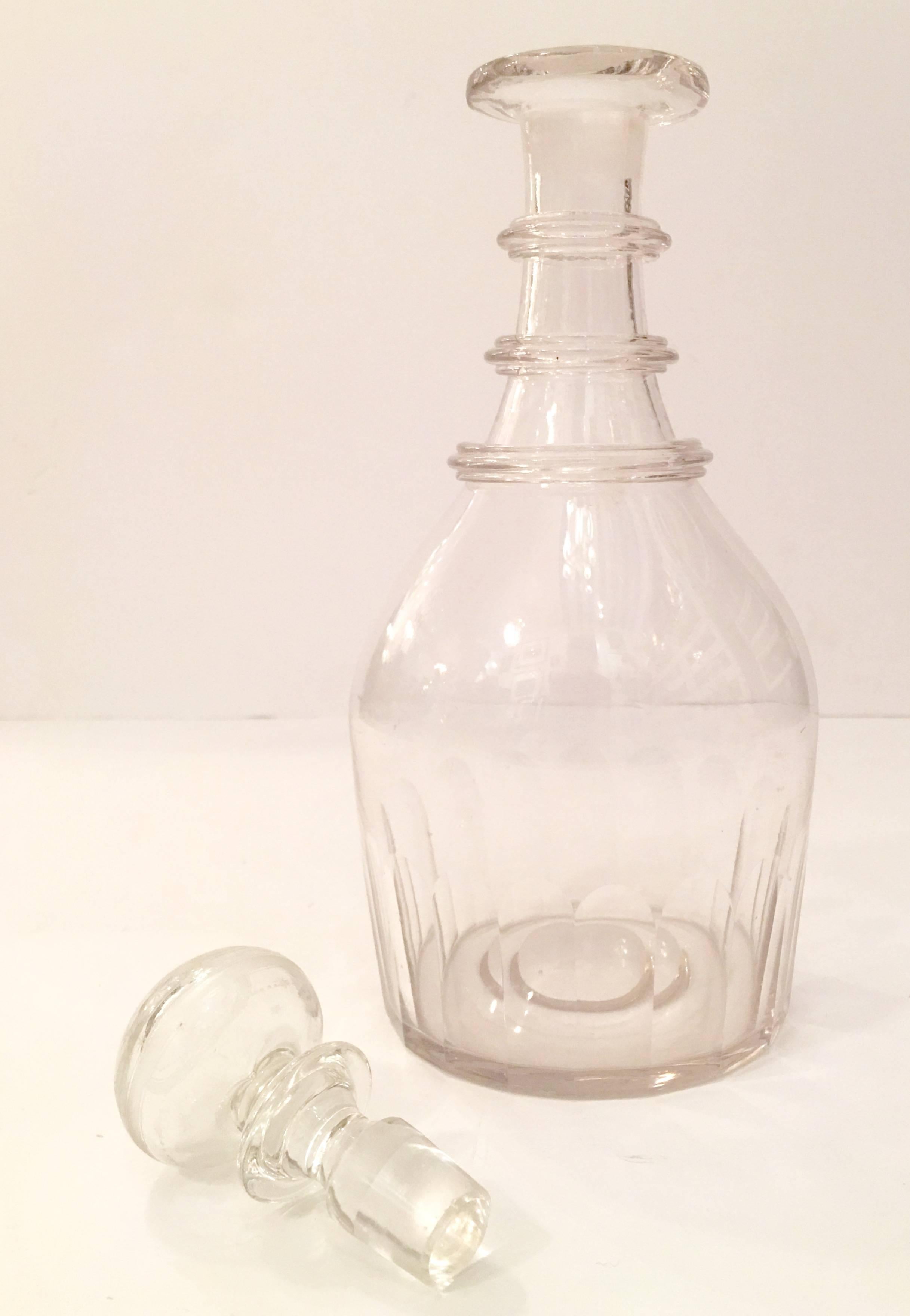 20th Century Antique Etched Cut Crystal Three-Ring Decanter 