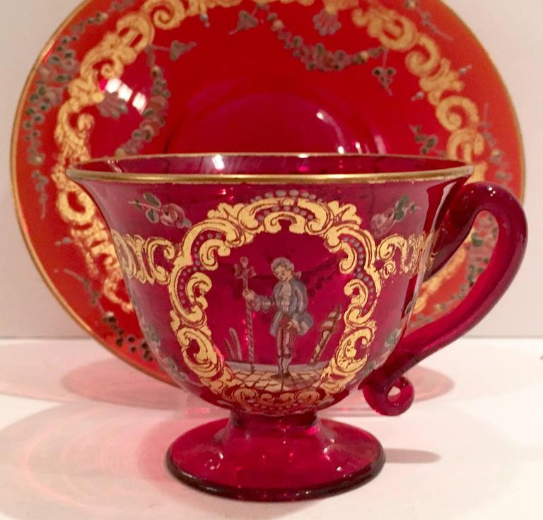 Set of 15 Ruby and 24Karat Gold Glass Tea Set at 1stDibs