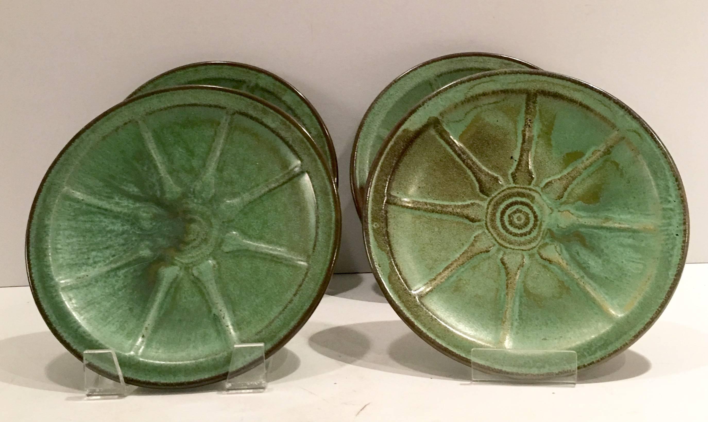 1940s set of seven Mid-Century Prairie style Frankoma pottery, 