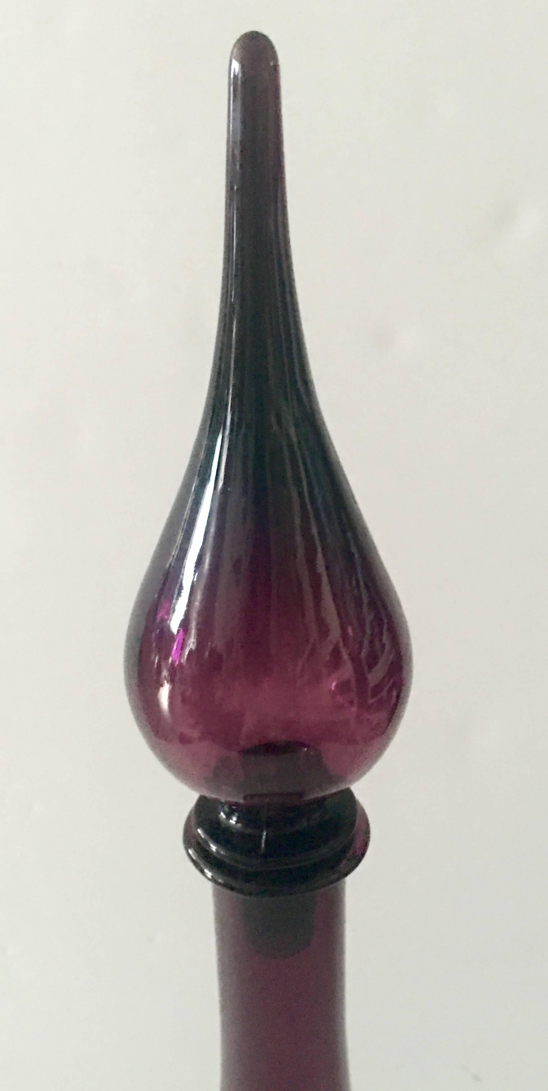 20th Century Italian Empoli Amethyst Optic Art Glass Decanter