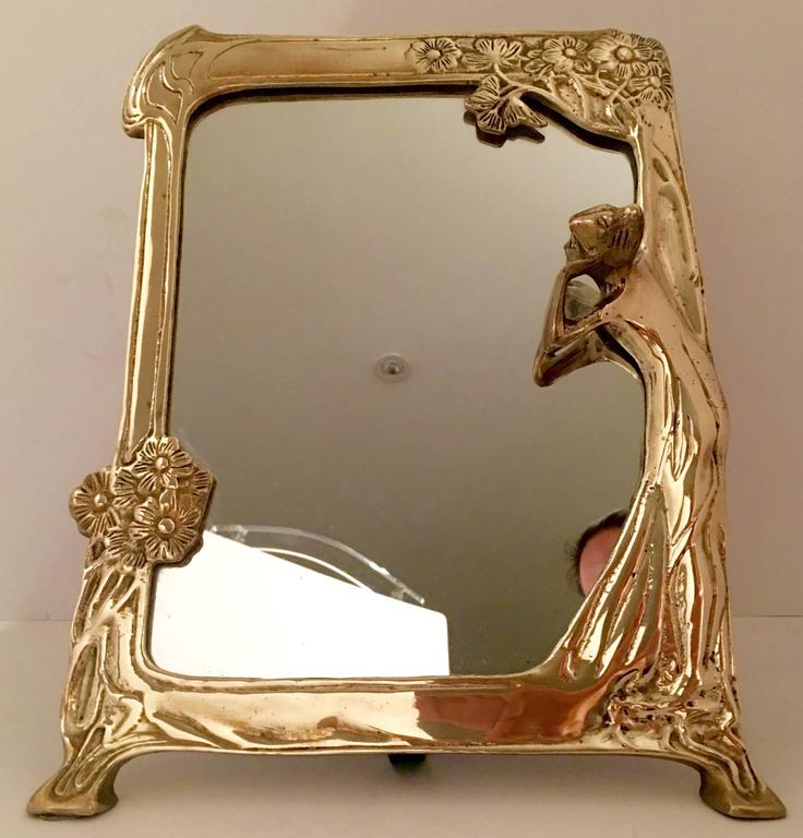 Vintage Brass Art Nouveau Vanity Mirror at 1stDibs