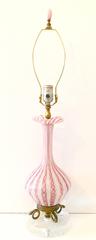 Vintage Italian Murano Glass Pink and White Latticino Gold Fleck Lamp