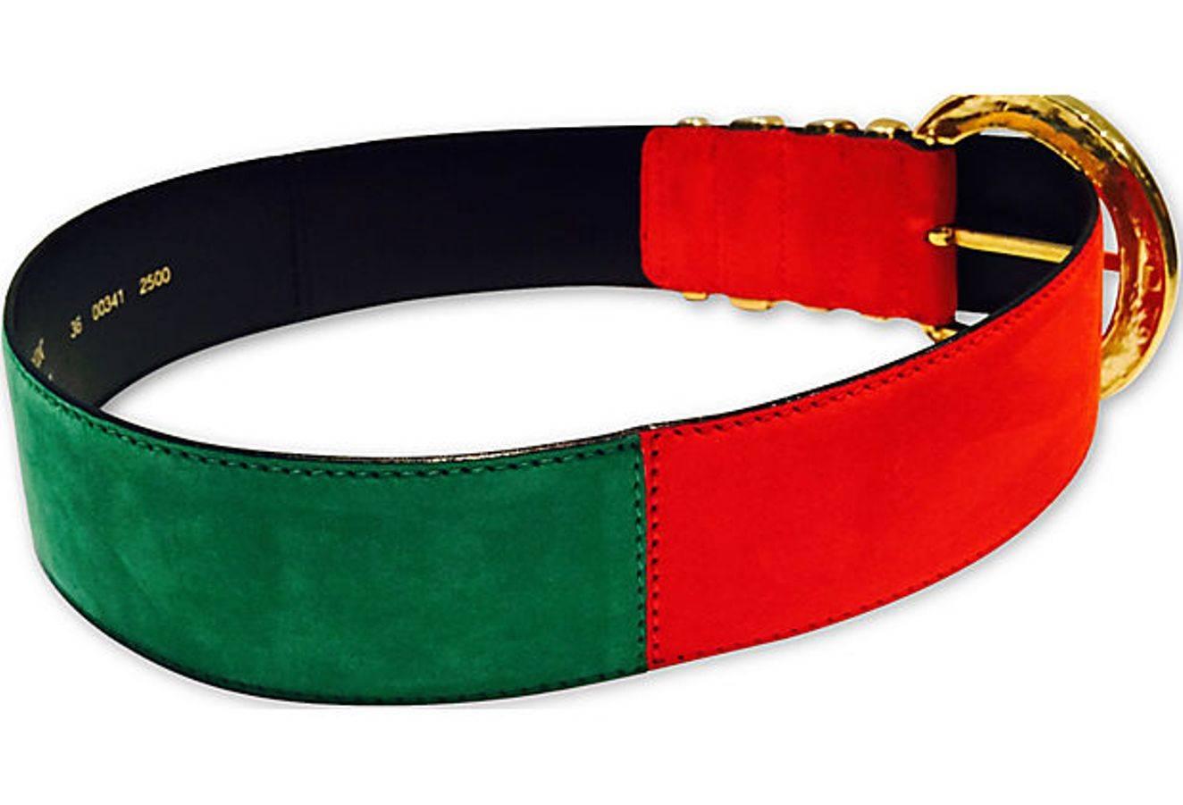 German 1980s Escada Suede Two-Tone Color Block Chunky Belt For Sale