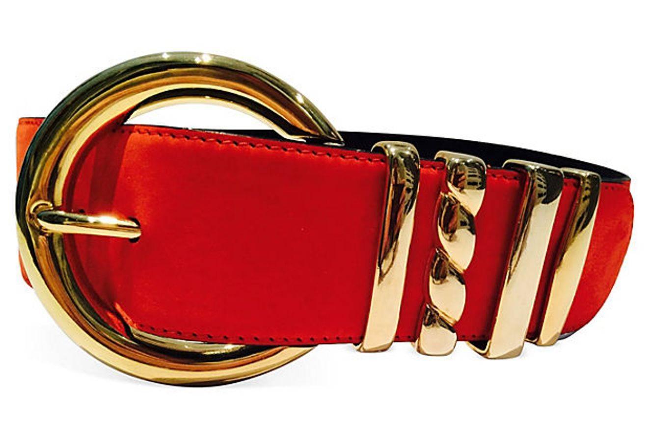 1980s Escada Suede Two-Tone Color Block Chunky Belt In Excellent Condition For Sale In West Palm Beach, FL