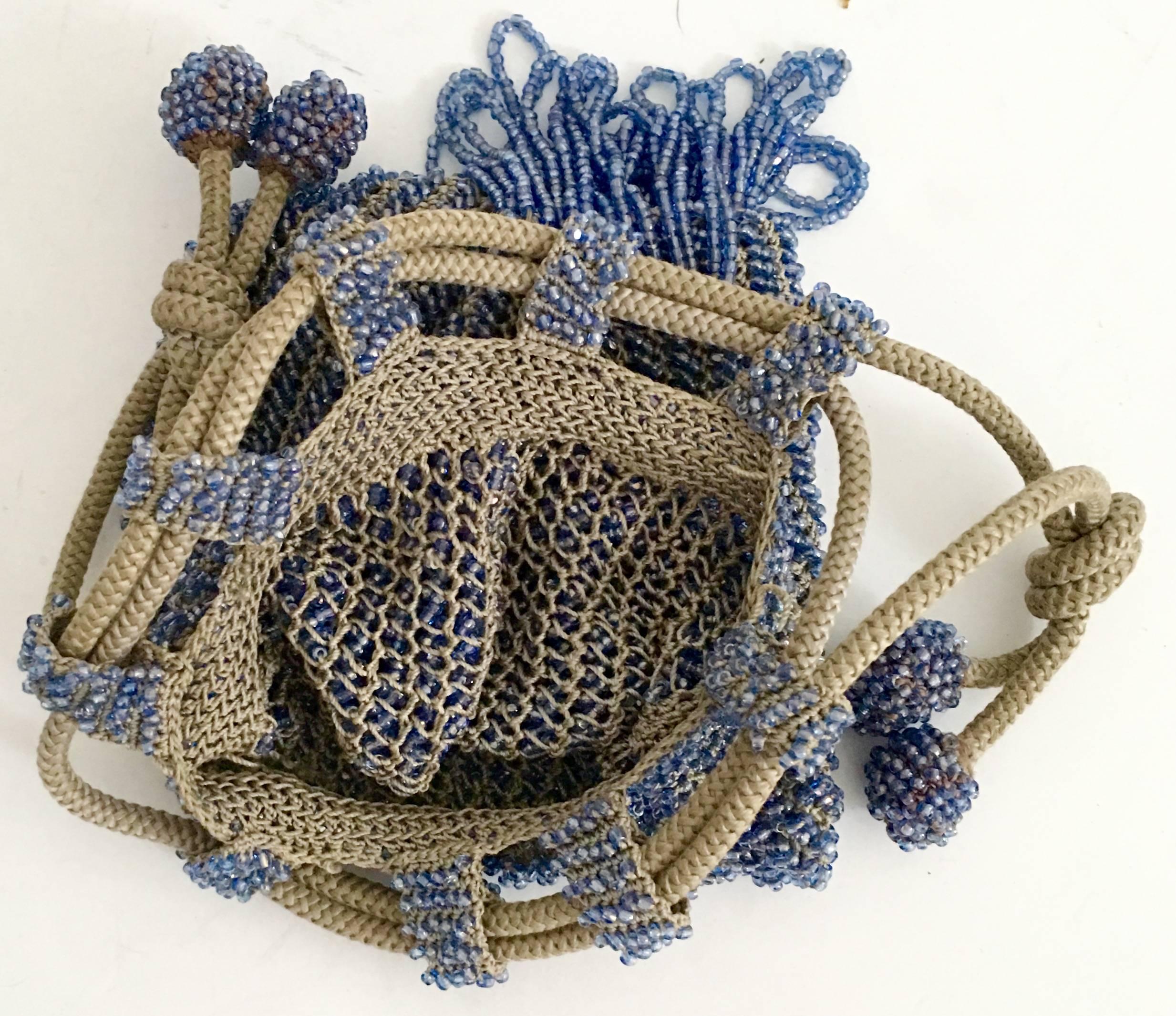 1930s Hand Beaded Flapper Drawstring Evening Bag For Sale 2