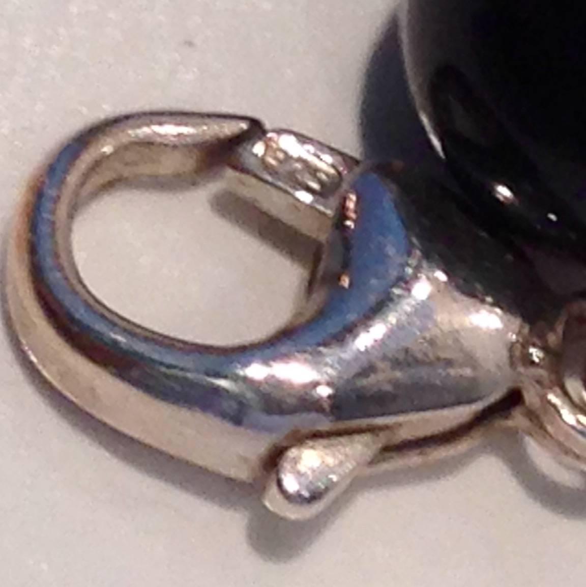 20th Century Tiffany & Co. Silver Heart Tag 7.5' Black Onyx Bead Bracelet