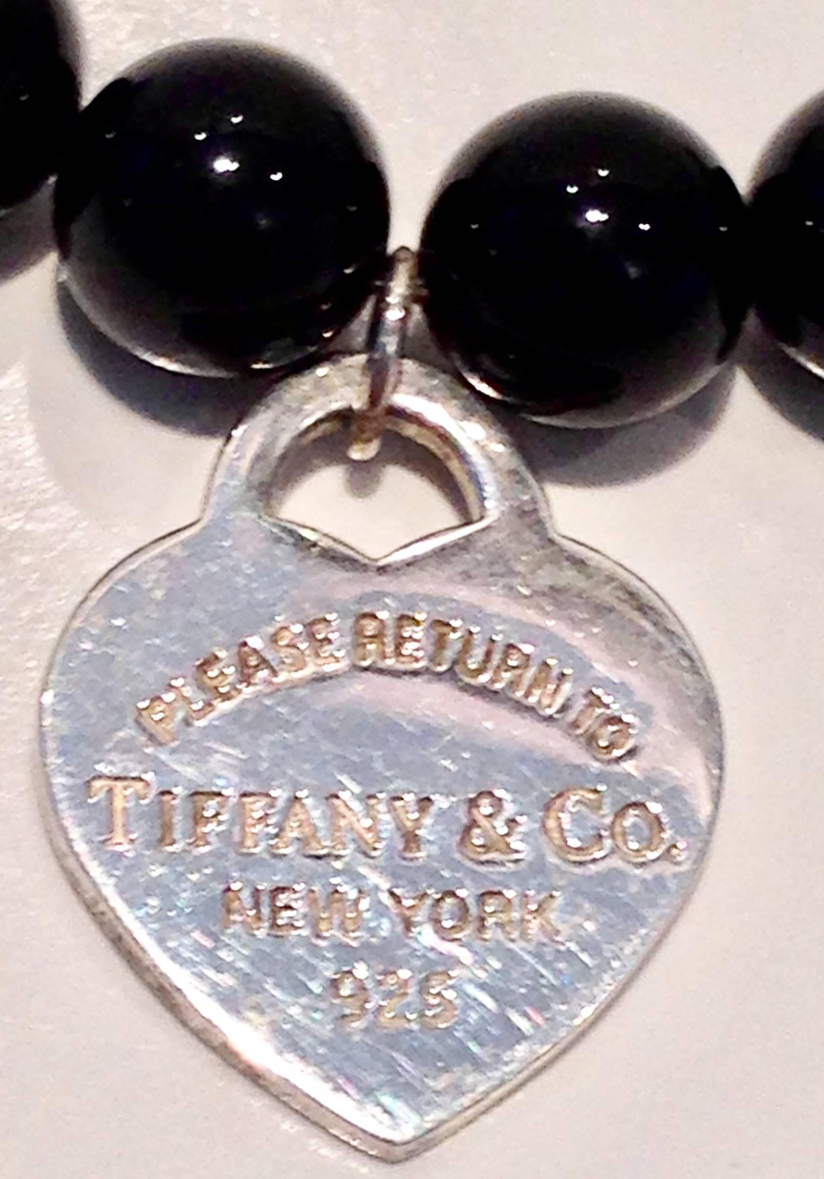 American Tiffany & Co. Silver Heart Tag 7.5' Black Onyx Bead Bracelet