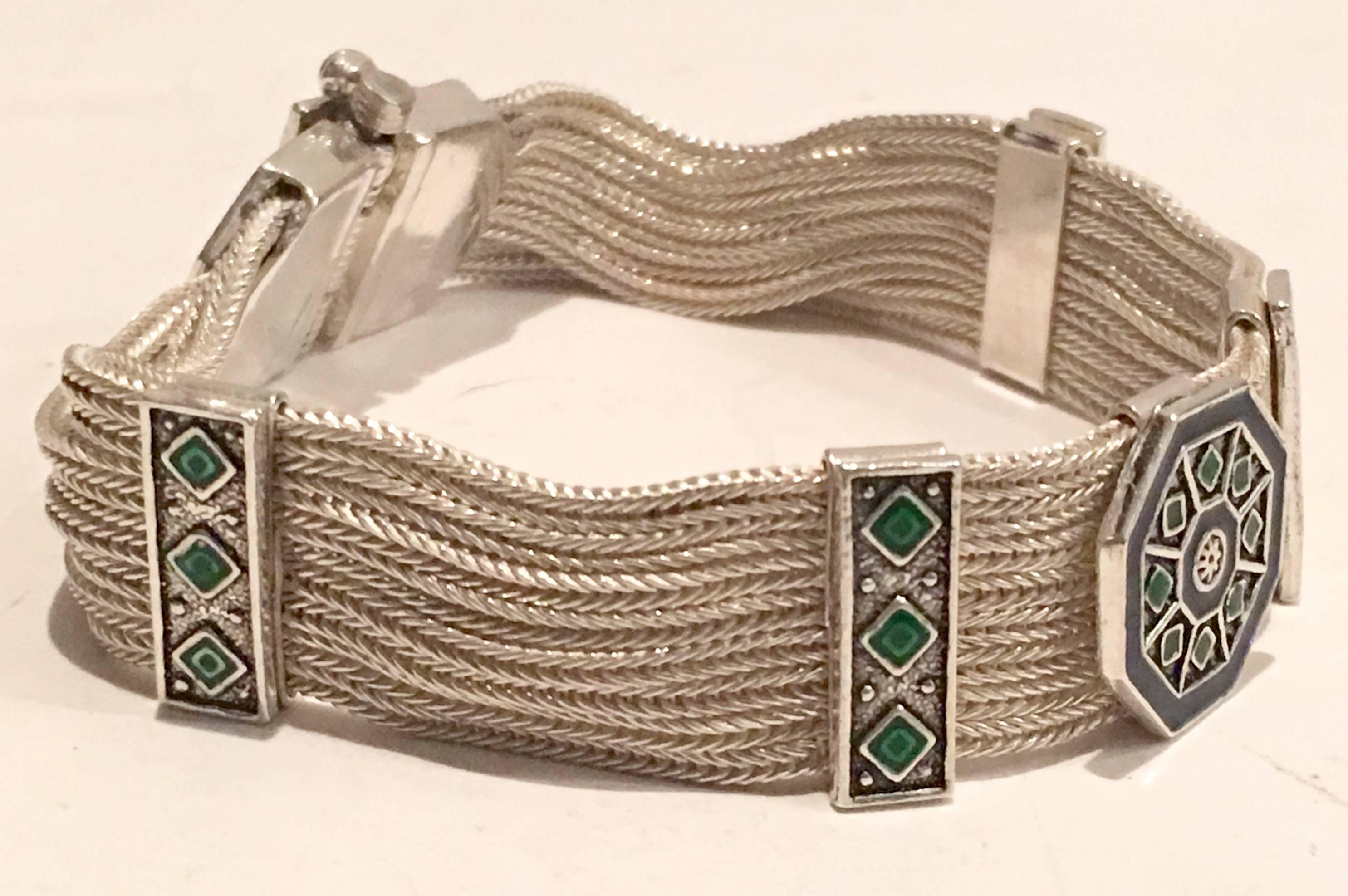 Turkish Sterling Silver and Enamel Art Deco Design Necklace and Bracelet In Excellent Condition In West Palm Beach, FL
