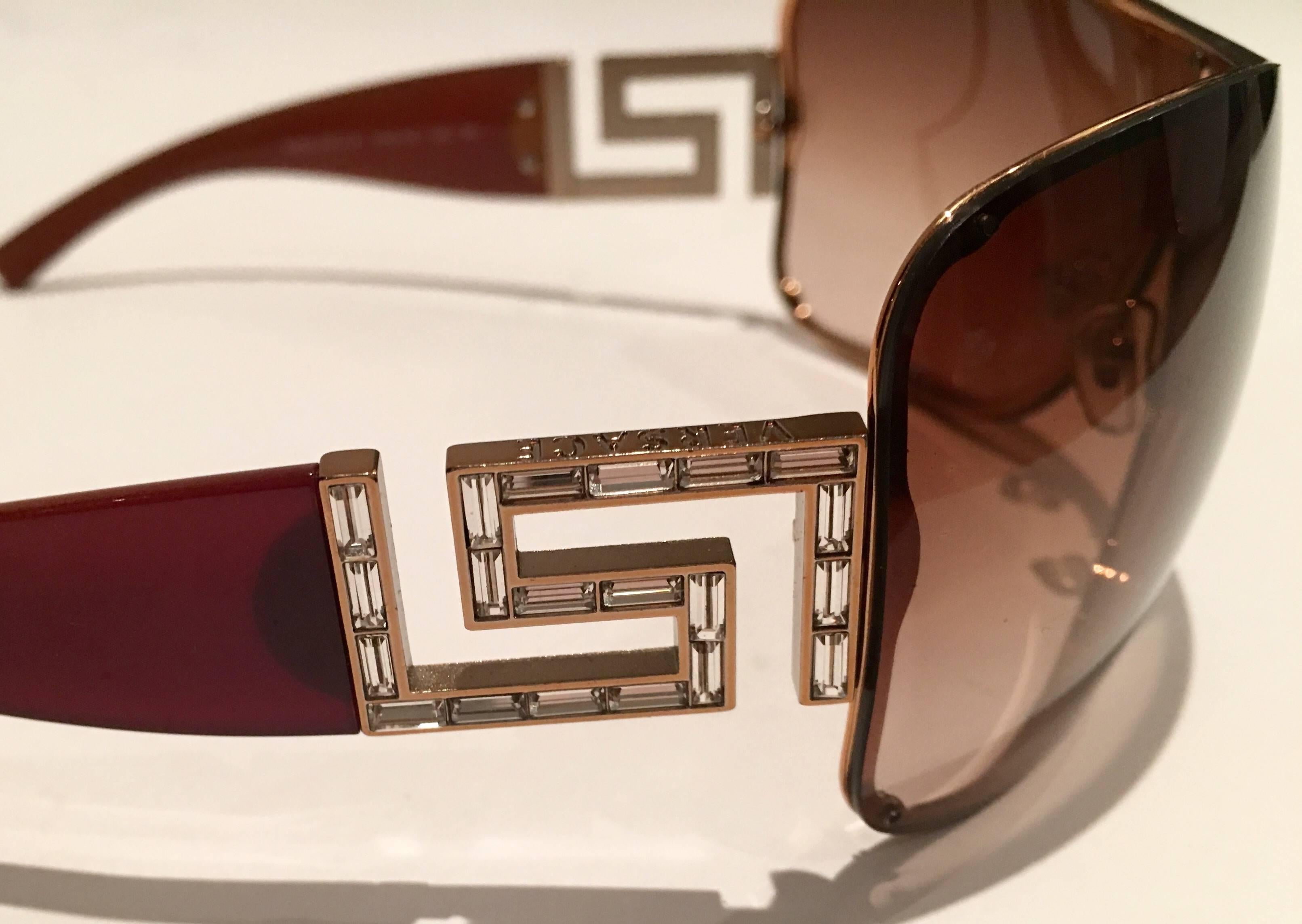 Versace Crystal Greek Key Swaorofski Crystal Rhinestone Sunglasses In Excellent Condition In West Palm Beach, FL