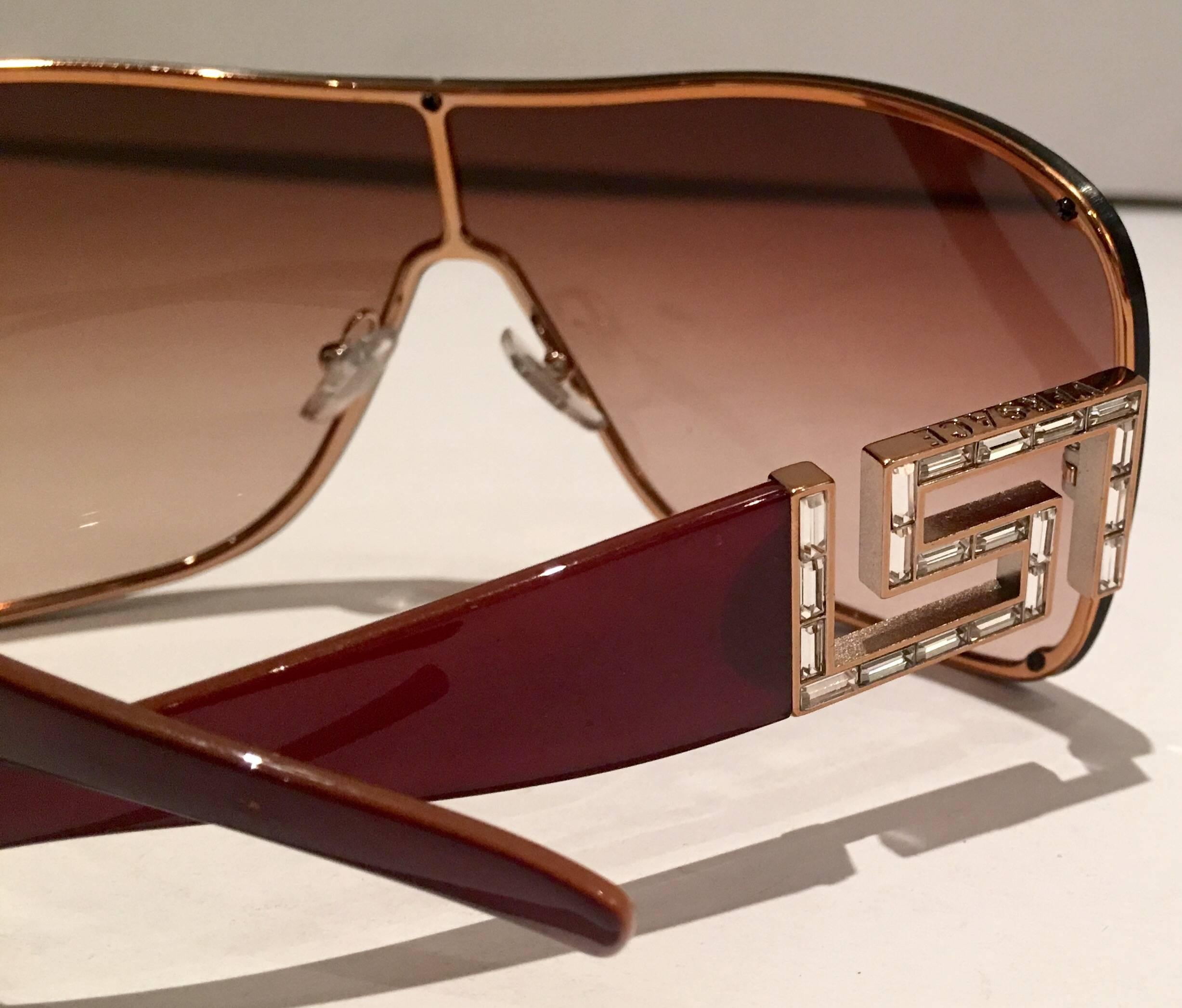 Contemporary Versace Crystal Greek Key Swaorofski Crystal Rhinestone Sunglasses