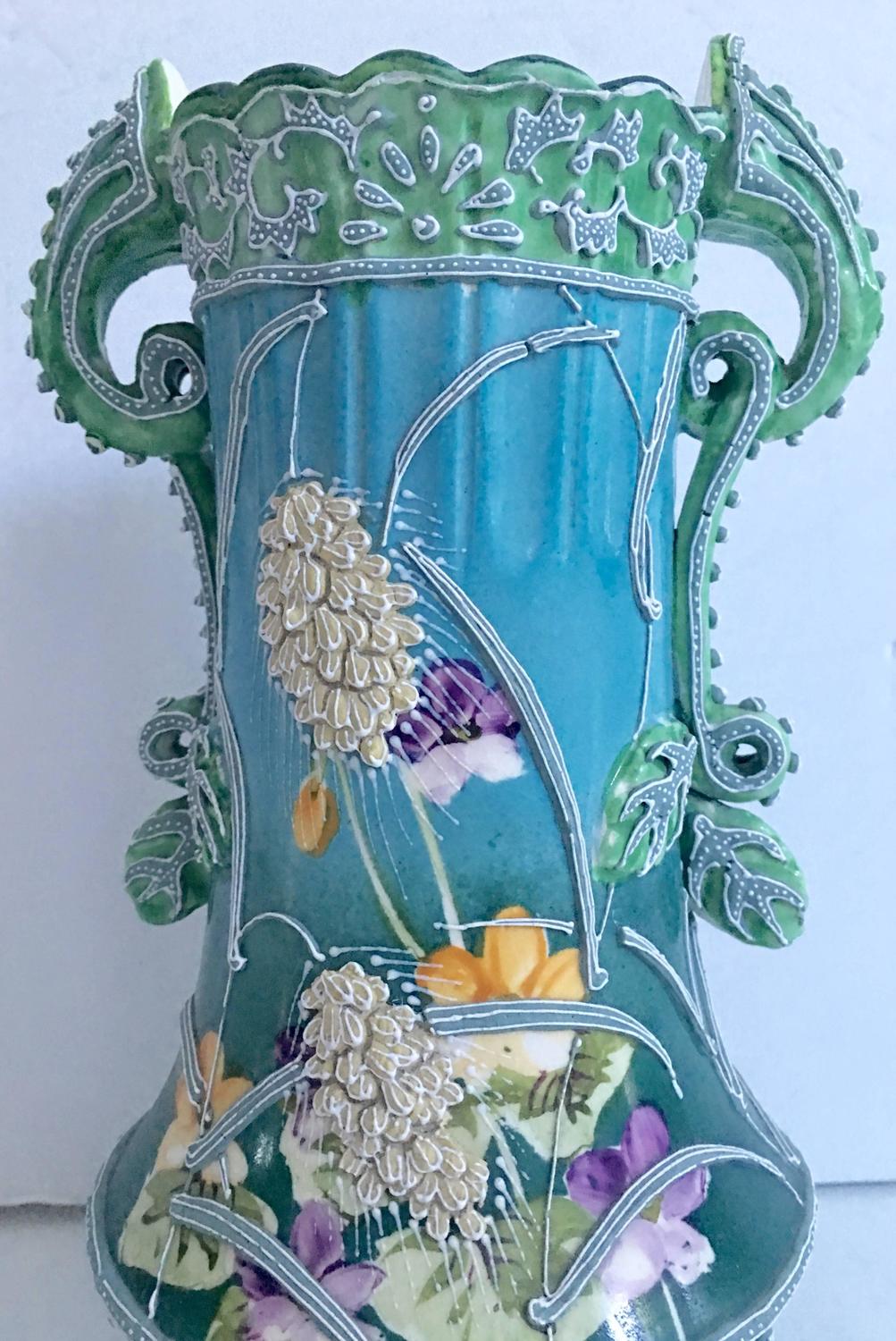 Antique Japanese Art Nouveau "Moriage" HandPainted Porcelain Vase For
