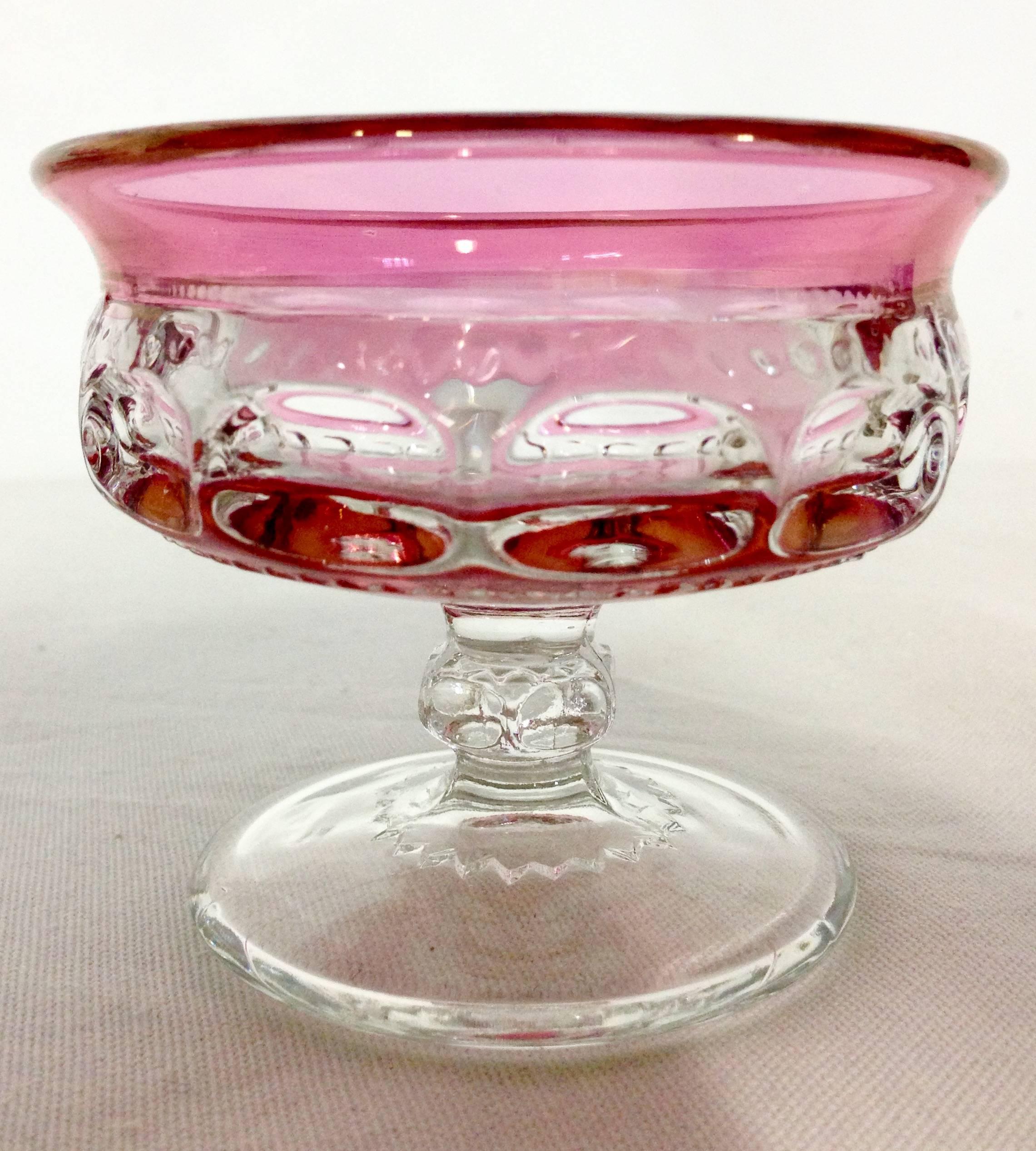 Mid-Century set of six Kings Crown pattern thumbprint stem coupe glasses.
