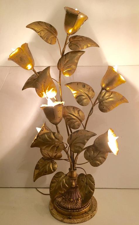 Italian Gold Leaf Six Light Floor Branch And Lamp At 1stdibs Gorgeous Authentic Italian Artisan Gold Leaf Over Brass Six Light Floor Or Table Lamp Signed