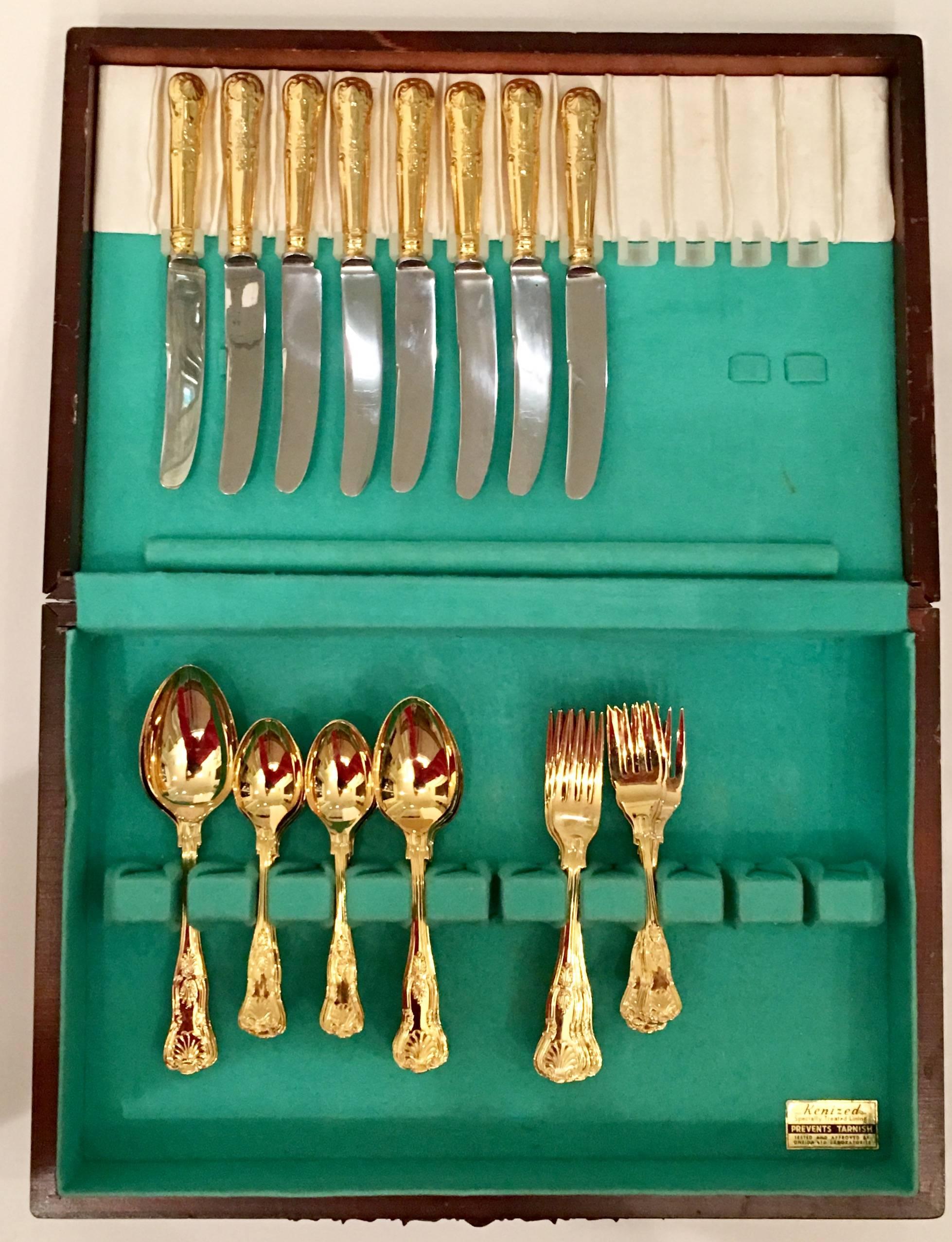 Vintage Sheffield England Gold Plate Flatware, Set of 55 1